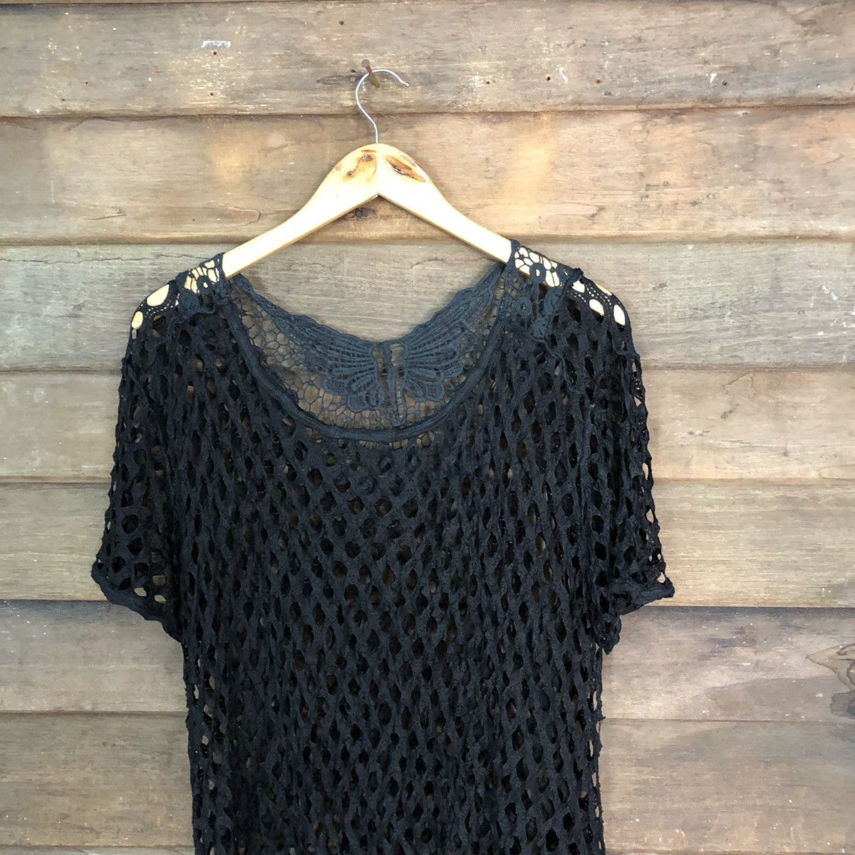 Vintage Japan Mesh Net Crochet Black Cardigan Knitwear #7213 Size L / US 10 / IT 46 - 2 Thumbnail