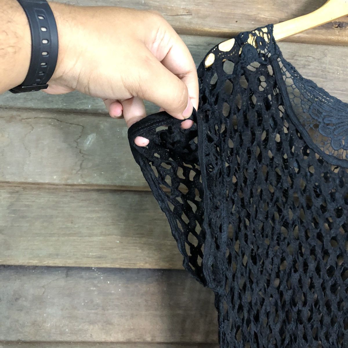 Vintage Japan Mesh Net Crochet Black Cardigan Knitwear #7213 Size L / US 10 / IT 46 - 5 Thumbnail