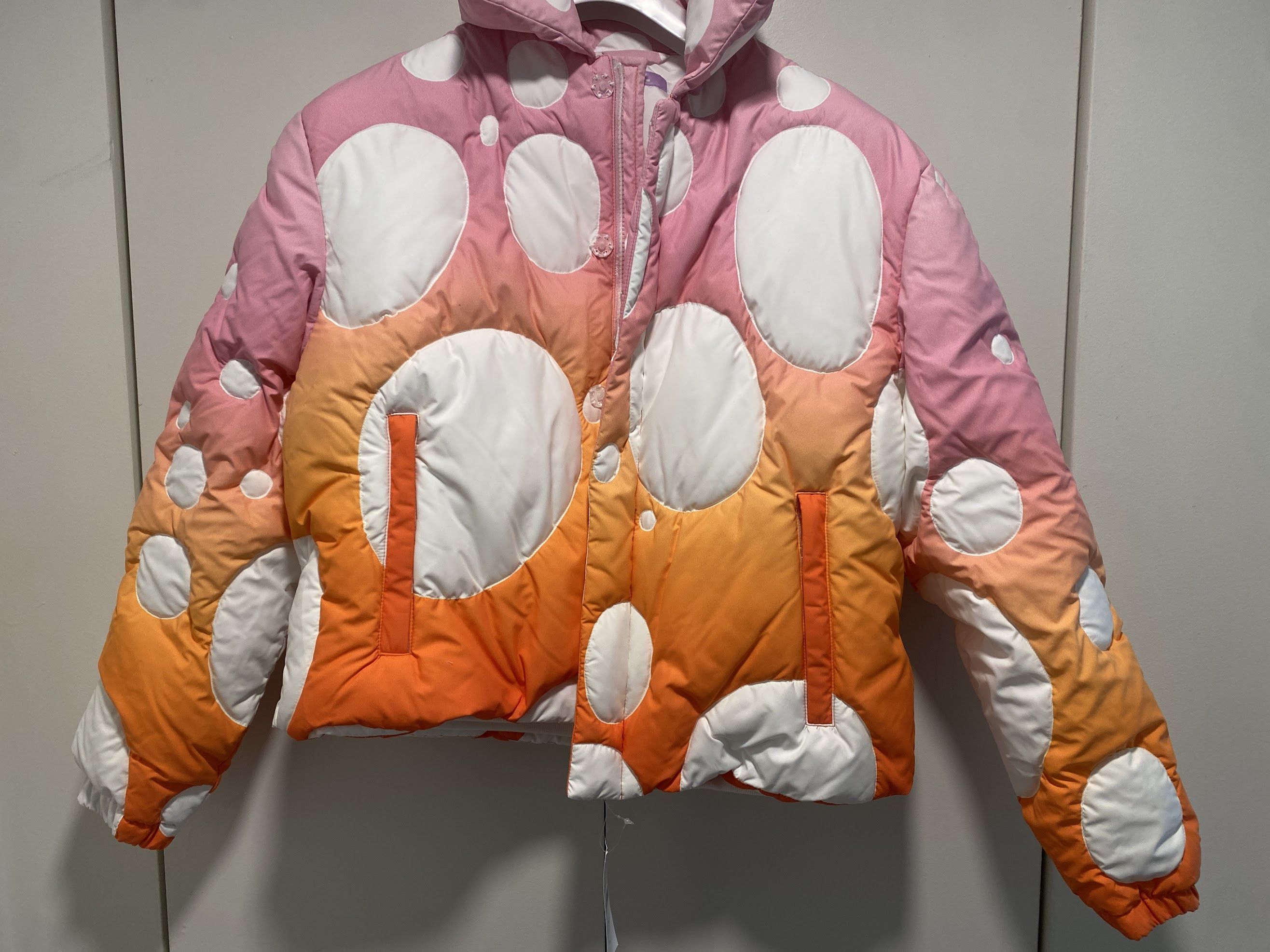 image of Erl Circle Bomber Jacket Puffer Size Small in Pink/White, Men's