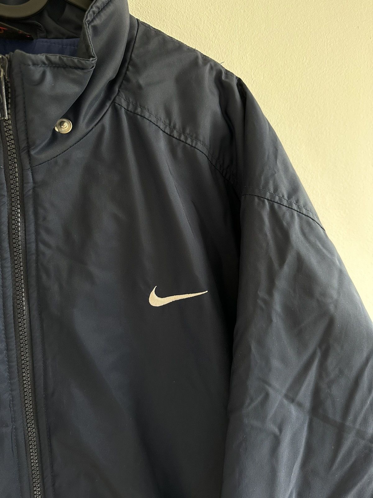 Nike × Vintage Vintage 90s Nike Navy Big Swoosh Light Jacket Parka Nylon Size US XL / EU 56 / 4 - 4 Thumbnail