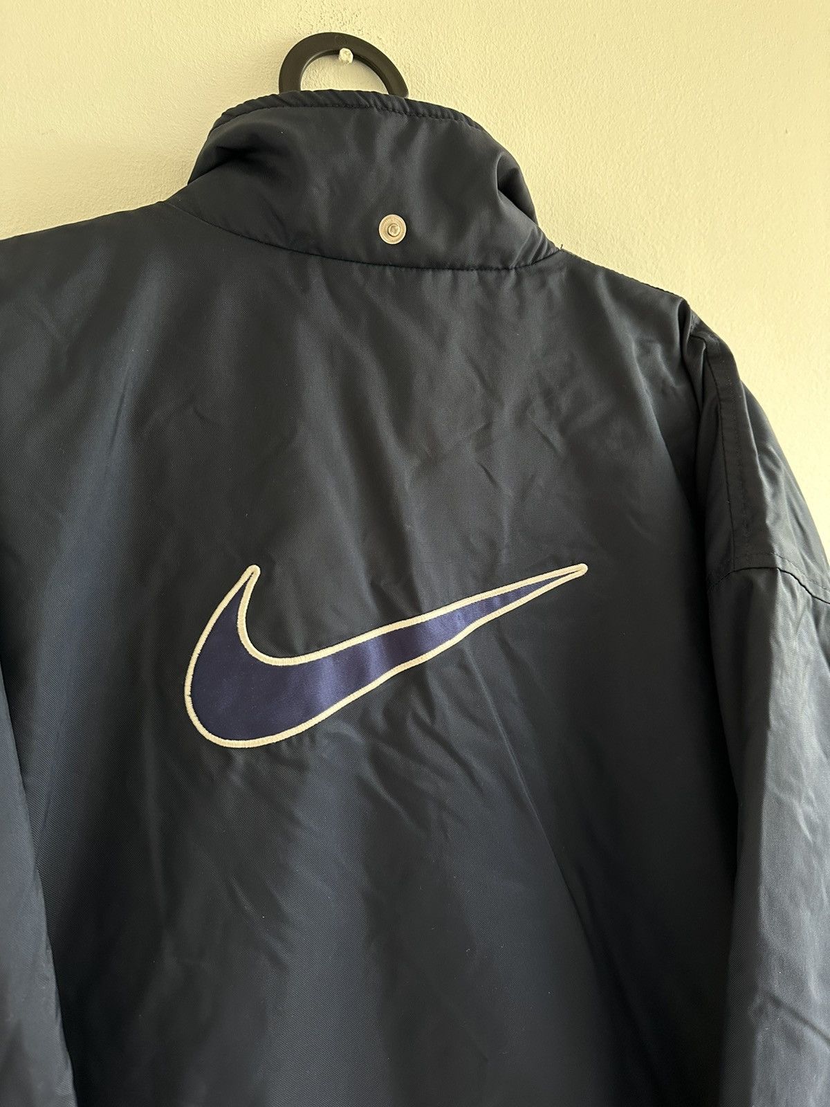 Nike × Vintage Vintage 90s Nike Navy Big Swoosh Light Jacket Parka Nylon Size US XL / EU 56 / 4 - 3 Thumbnail