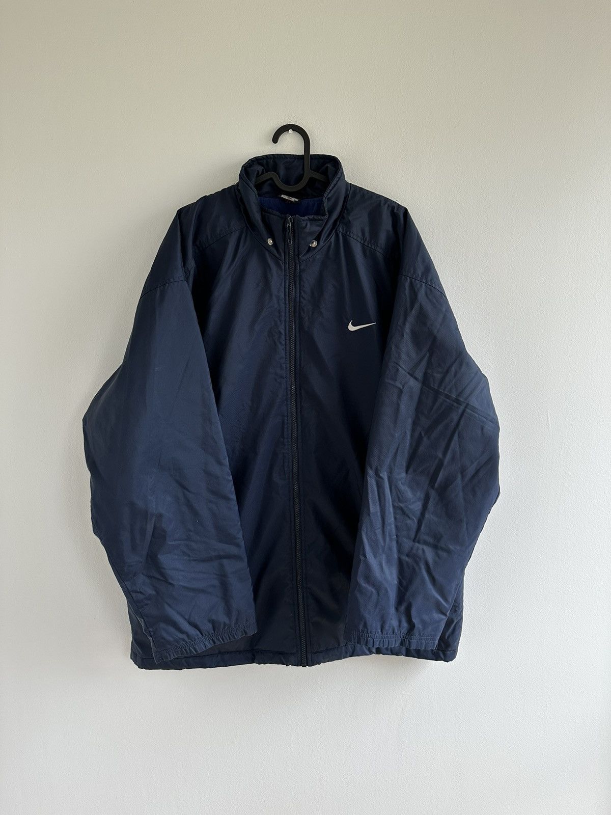 Nike × Vintage Vintage 90s Nike Navy Big Swoosh Light Jacket Parka Nylon Size US XL / EU 56 / 4 - 2 Thumbnail