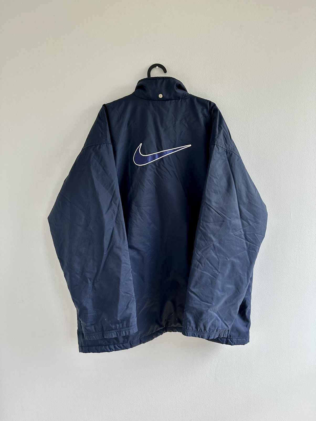 Nike × Vintage Vintage 90s Nike Navy Big Swoosh Light Jacket Parka Nylon Size US XL / EU 56 / 4 - 1 Thumbnail