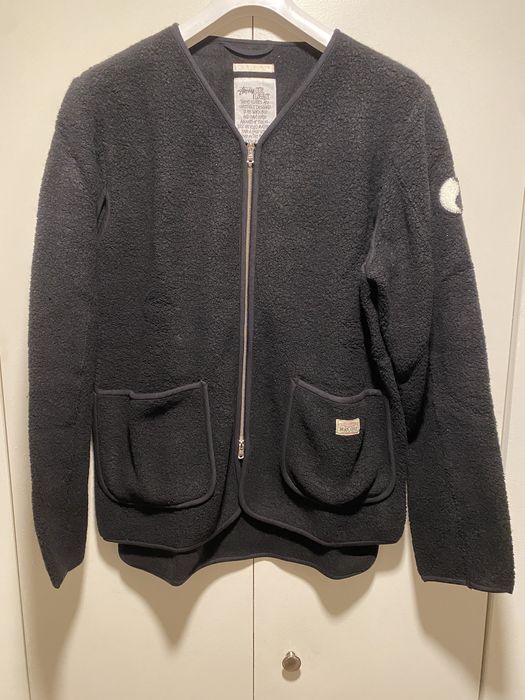 Our Legacy Our Legacy × Stussy LINER BLACK RECYCLED WOOL Fleece jacket ...