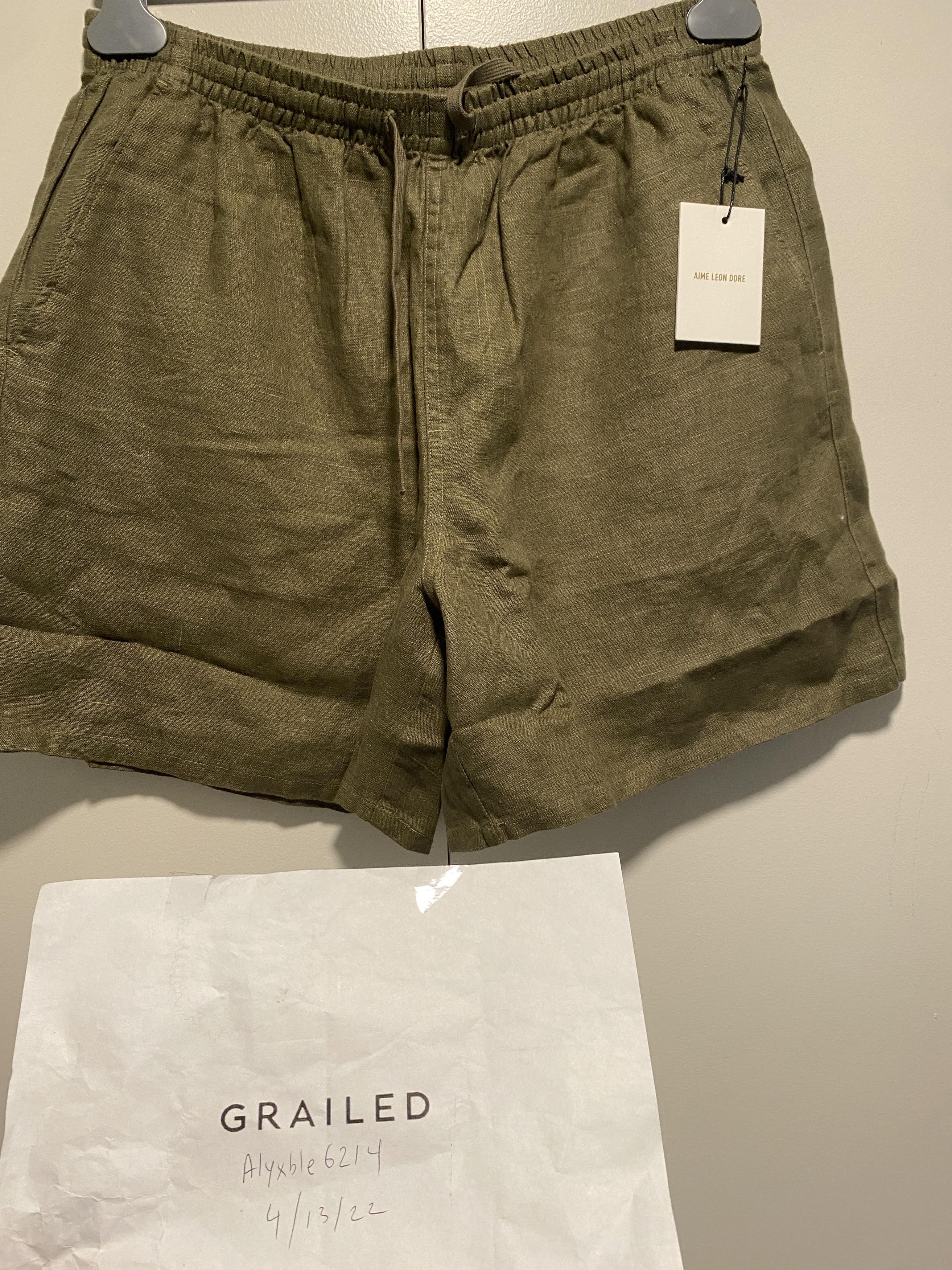 image of Aime Leon Dore Ald Linen Olive Shorts, Men's (Size 32)