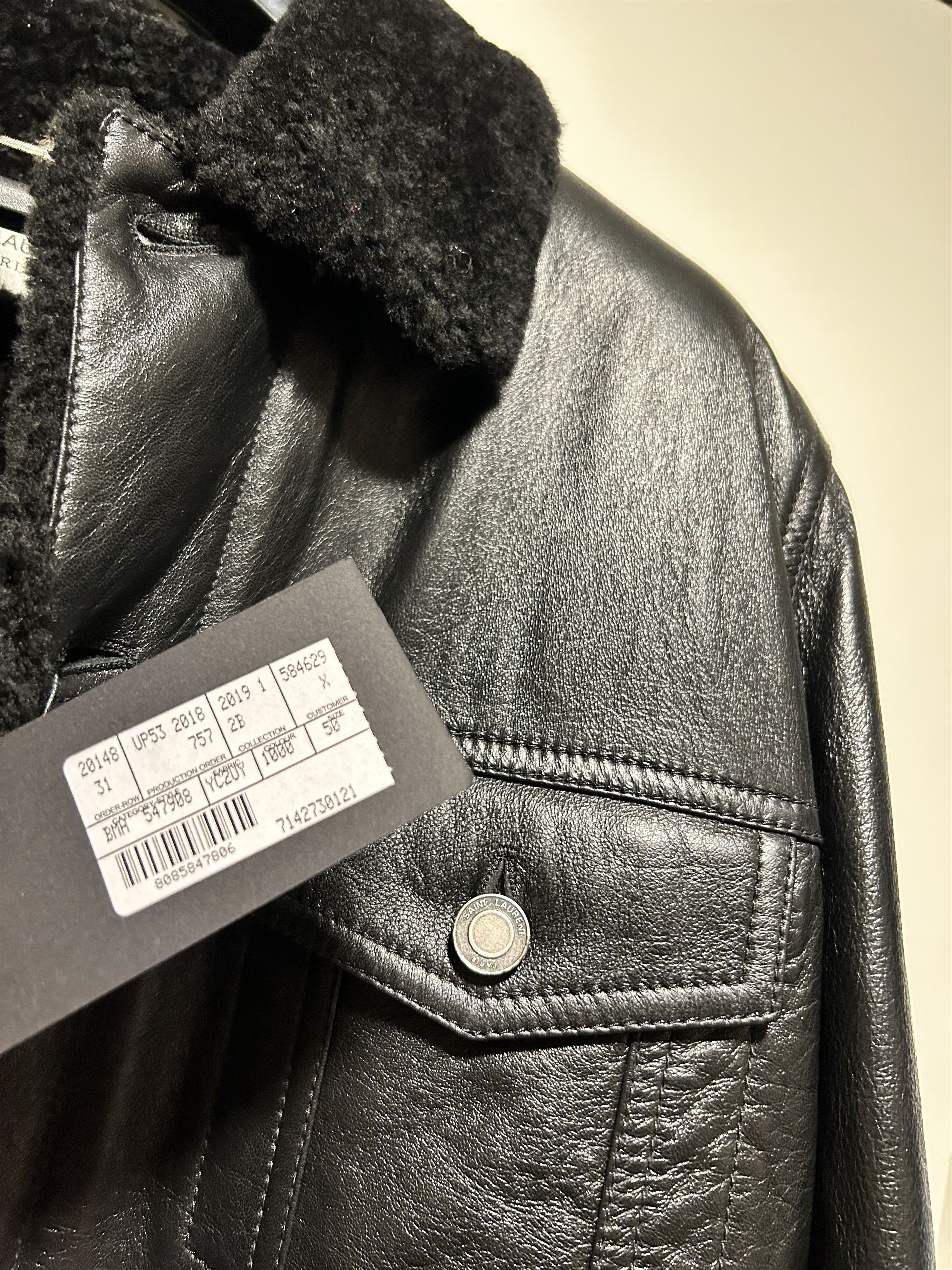 Yves Saint Laurent Shearling Jacket Leather Black Bomber Flight F/W 19 Size US M / EU 48-50 / 2 - 3 Thumbnail