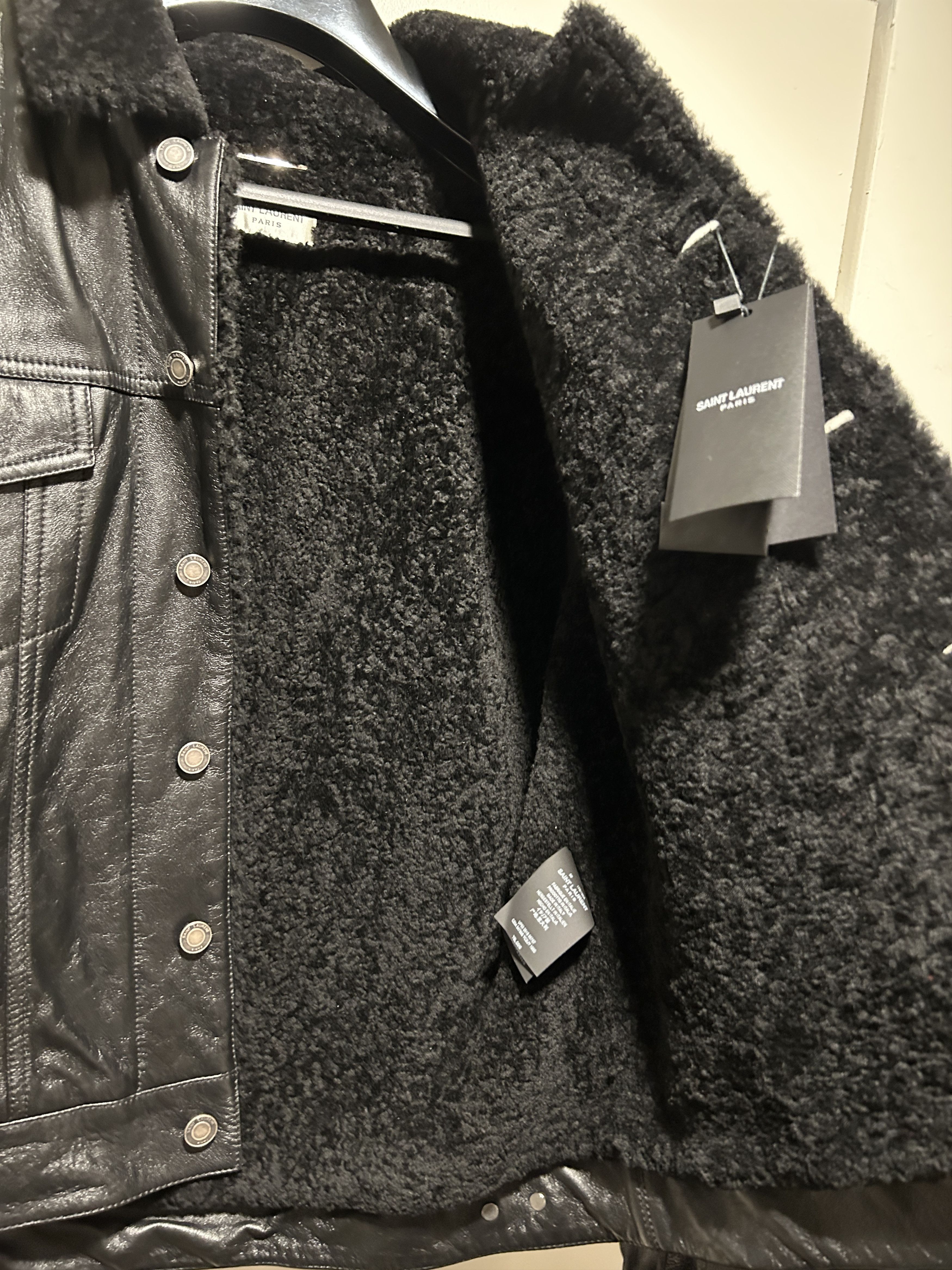 Yves Saint Laurent Shearling Jacket Leather Black Bomber Flight F/W 19 Size US M / EU 48-50 / 2 - 7 Thumbnail