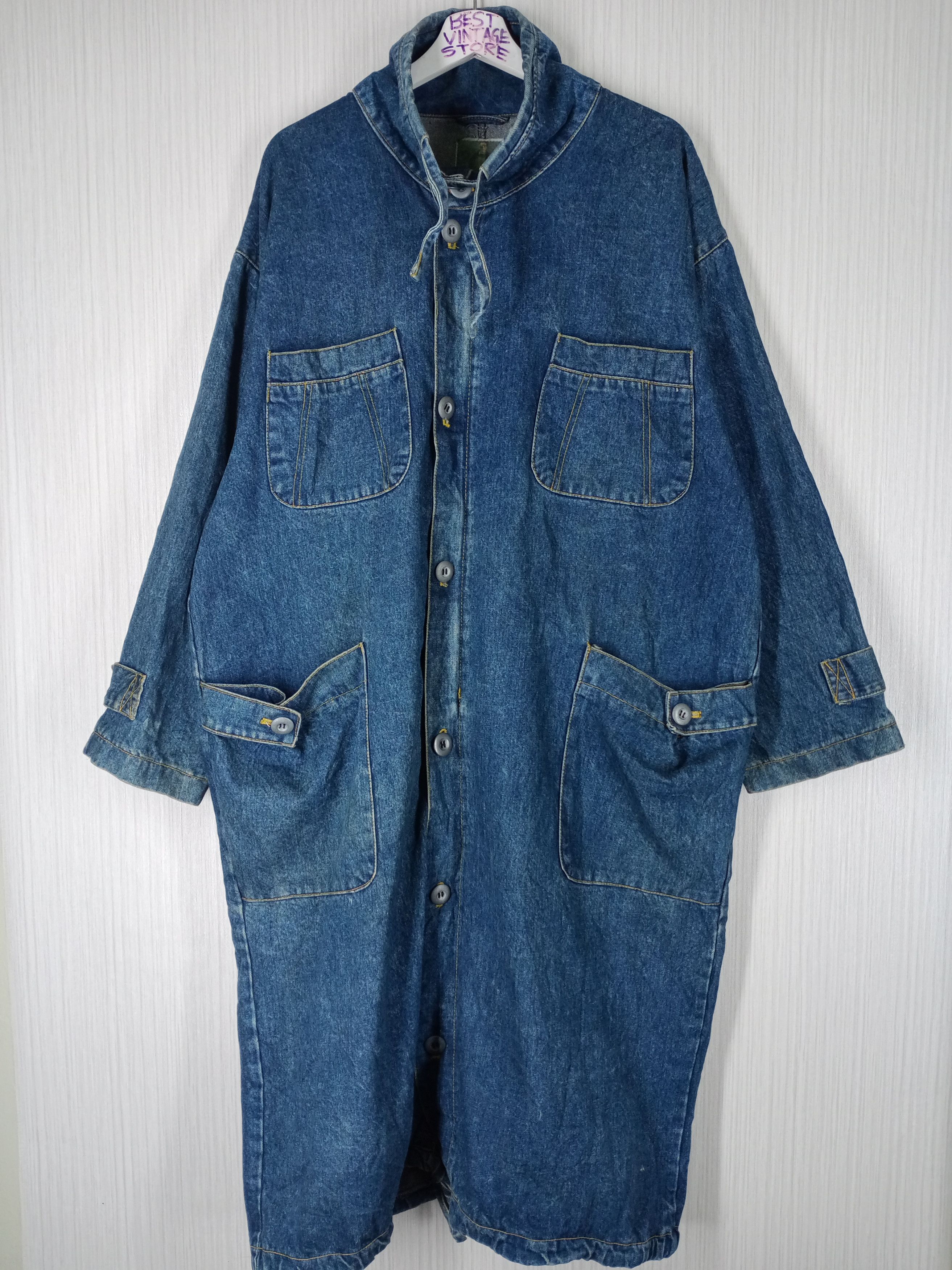 Japanese Brand Vintage 90s Japanese Brand Indigo Denim Long Parka Jacket Size US XL / EU 56 / 4 - 2 Thumbnail