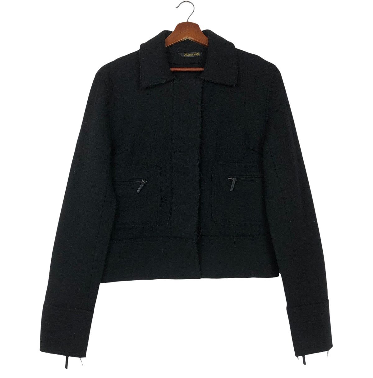 image of Designer Christian Blanken Wool Double Biker Jacket in Black, Women's (Size Small)