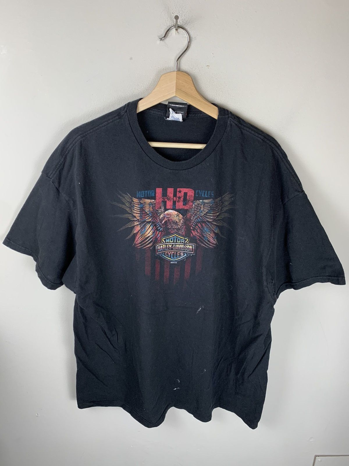90'S Harley-Davidson Stars and Stripes Eagle Motorcycle T-Shirt, Made in USA, Men's XXL cotton gray type Vintage Second Hand
