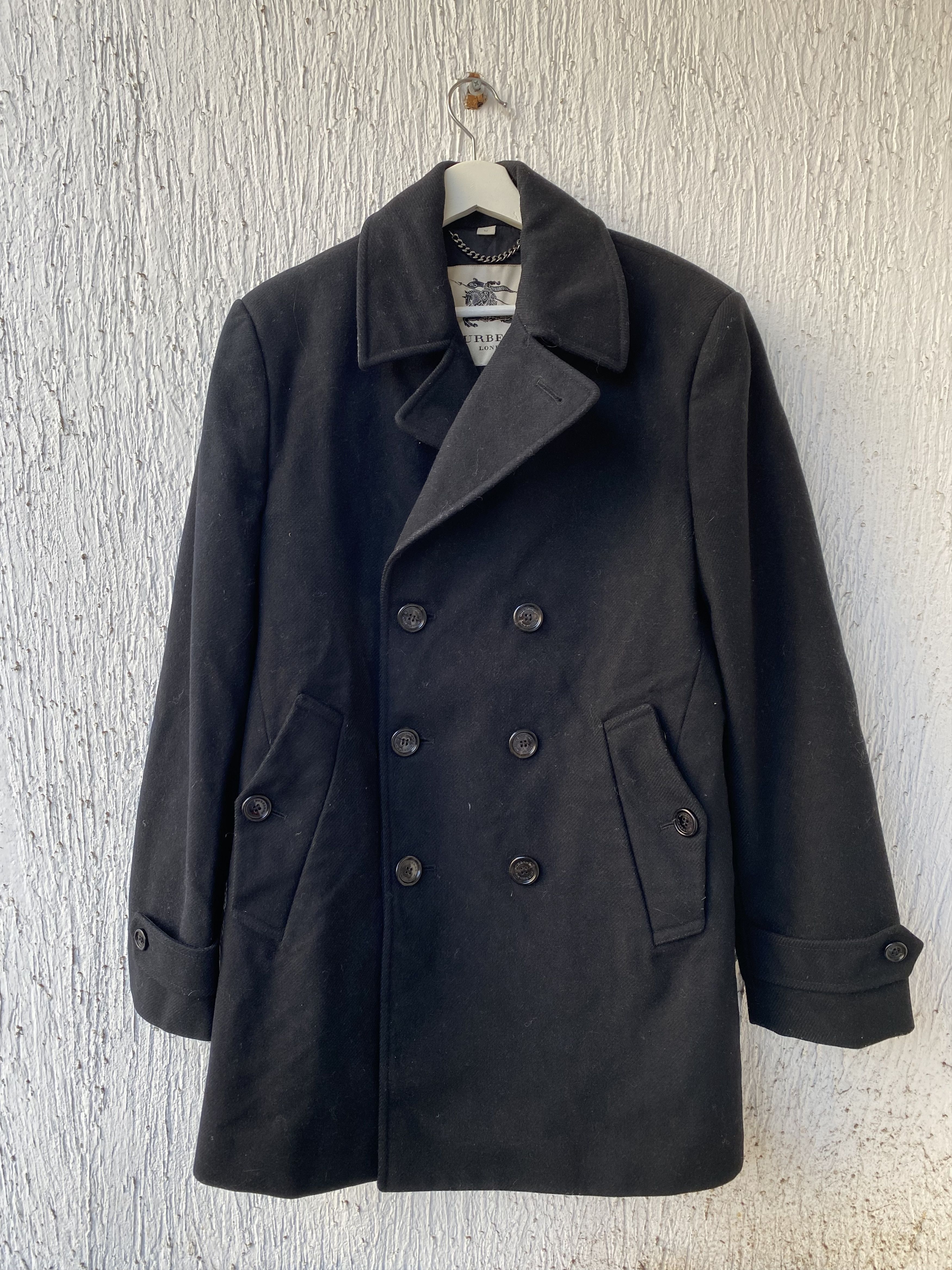 image of Burberry Classic Black Wool Blend Peacoat, Men's (Size Medium)