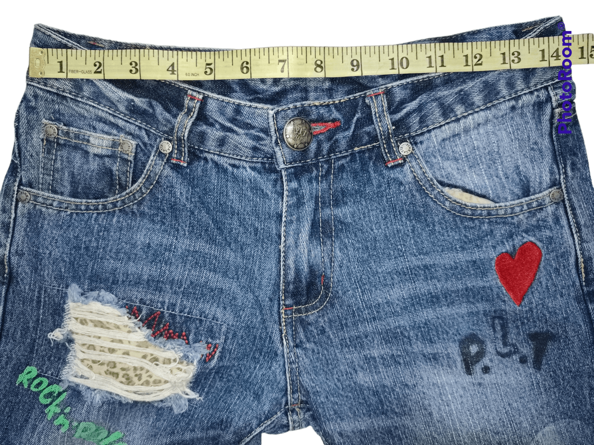 Japanese Brand PLT Distressed Patchwork Jeans Size 29" - 3 Thumbnail