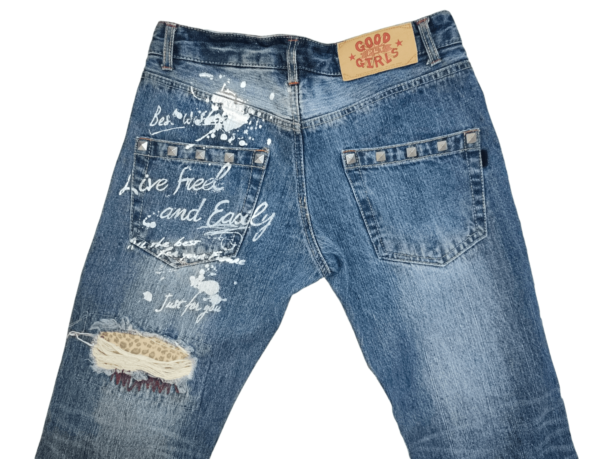 Japanese Brand PLT Distressed Patchwork Jeans Size 29" - 5 Thumbnail