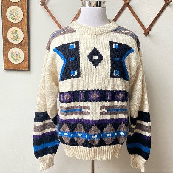 Vintage Vintage 1980s Nordic Sweater Size US L / EU 52-54 / 3 - 1 Thumbnail
