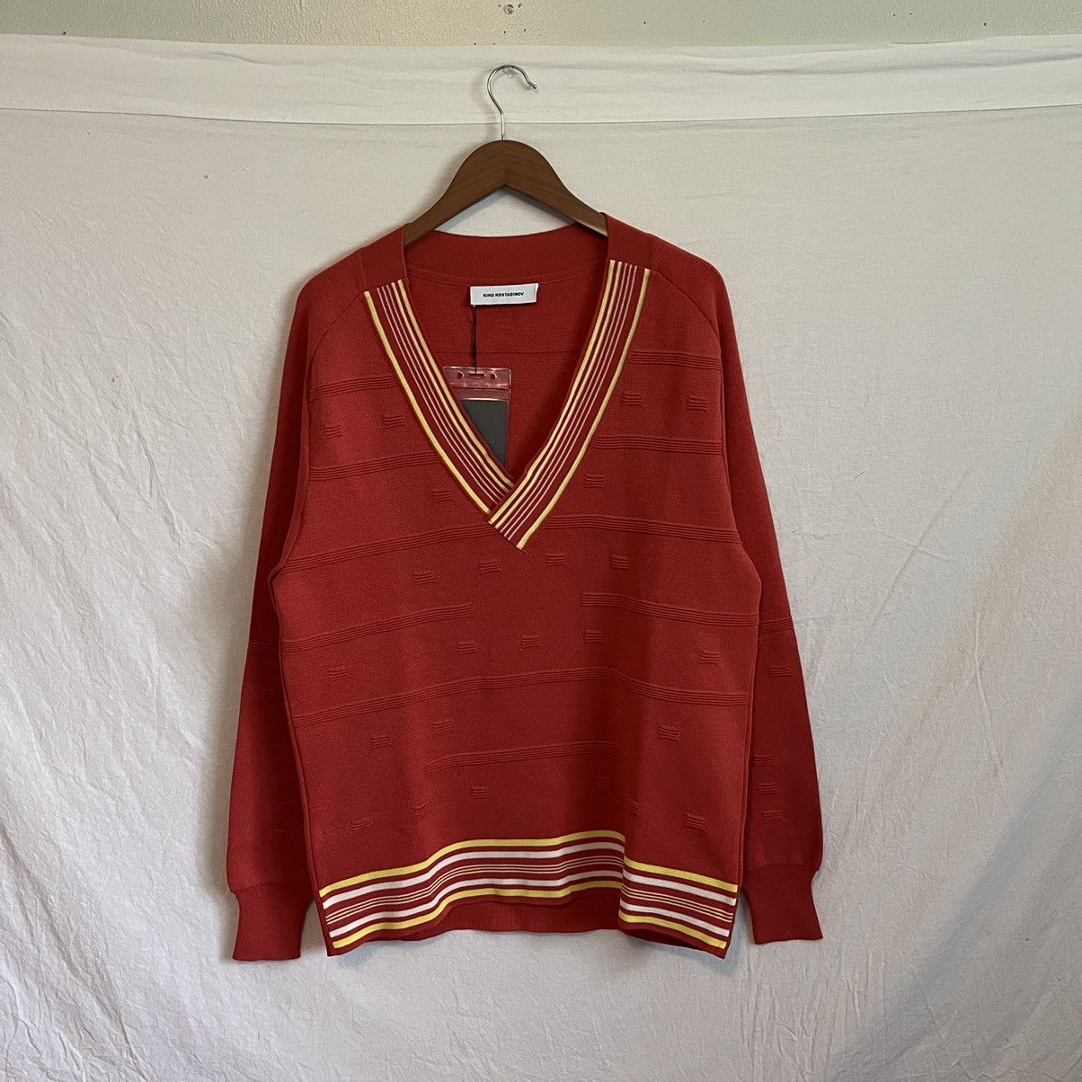 image of Kiko Kostadinov Stripe Collar Sweater in Coral, Men's (Size Medium)