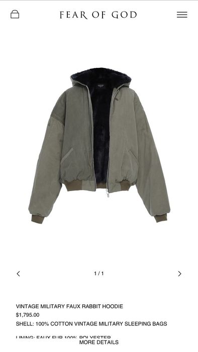 Fear of God M And L /5th Collection Rabbit Fur Military Hoodie