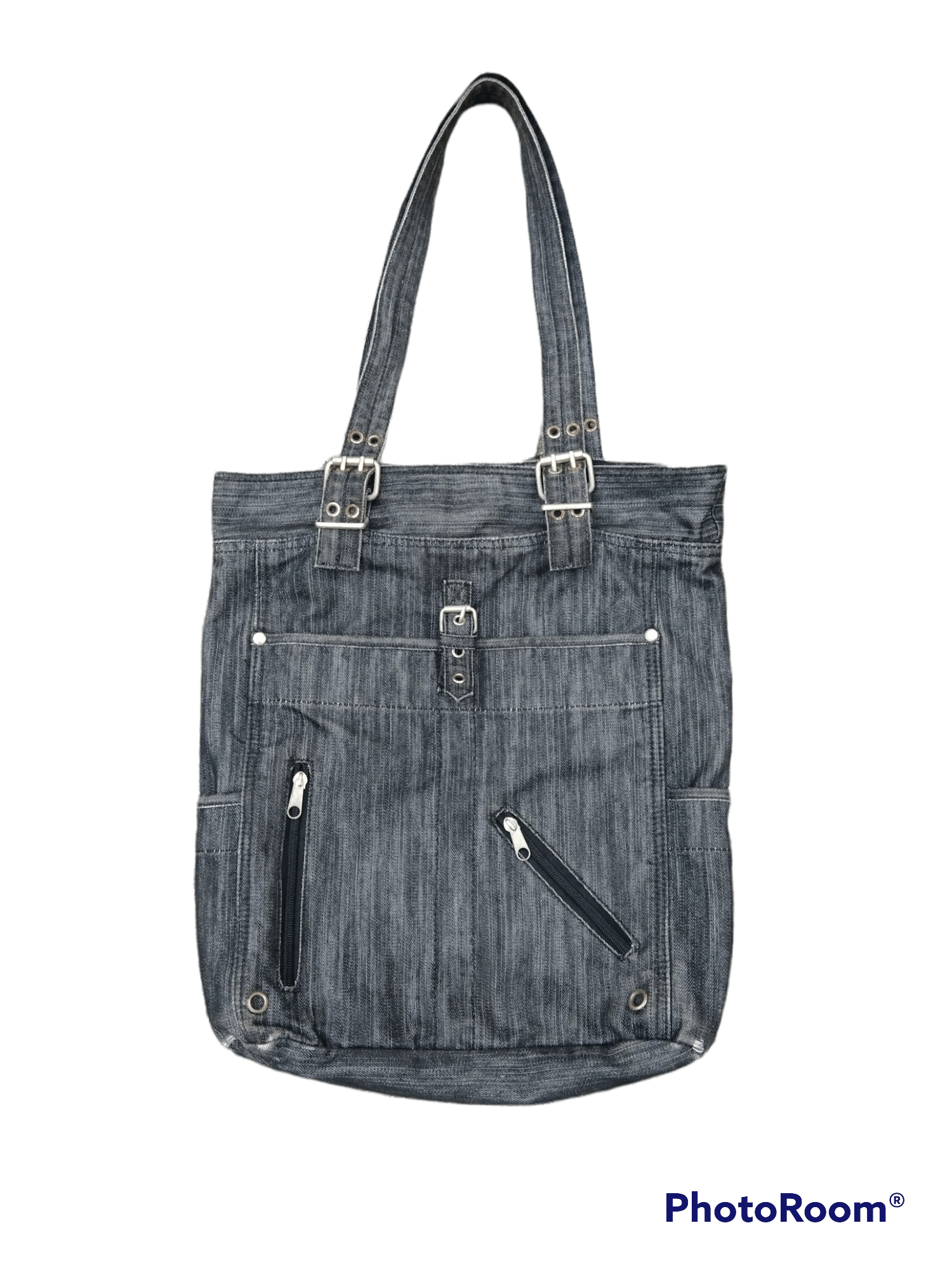 Japanese Brand DiSTRESSED DENIM TOTE BAG MULTIZIPPER Size ONE SIZE - 1 Thumbnail