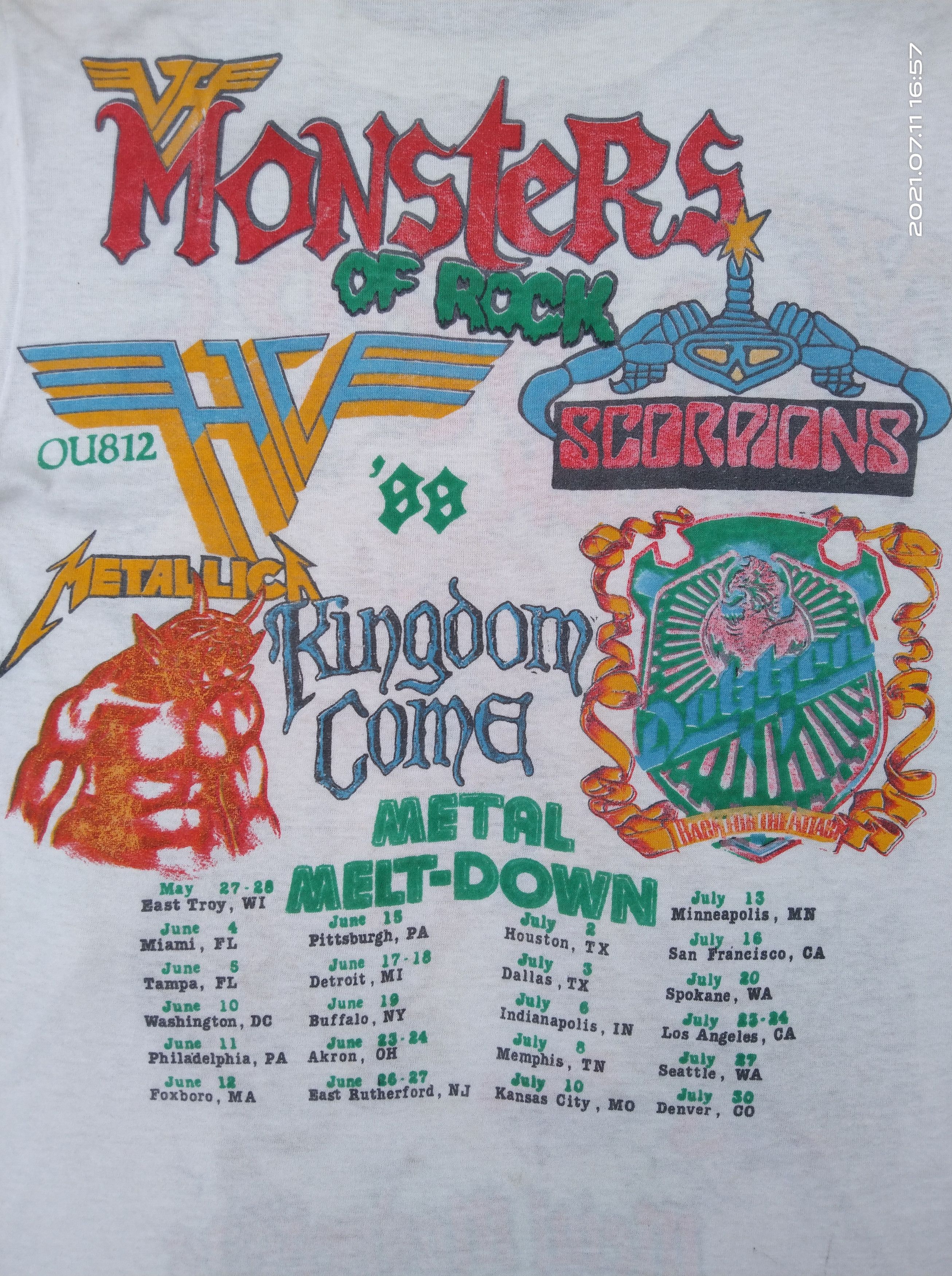 Band Tees MONSTER OF ROCK METAL MEDNASS 88 VINTAGE THRASHED 80s Size US M / EU 48-50 / 2 - 3 Thumbnail