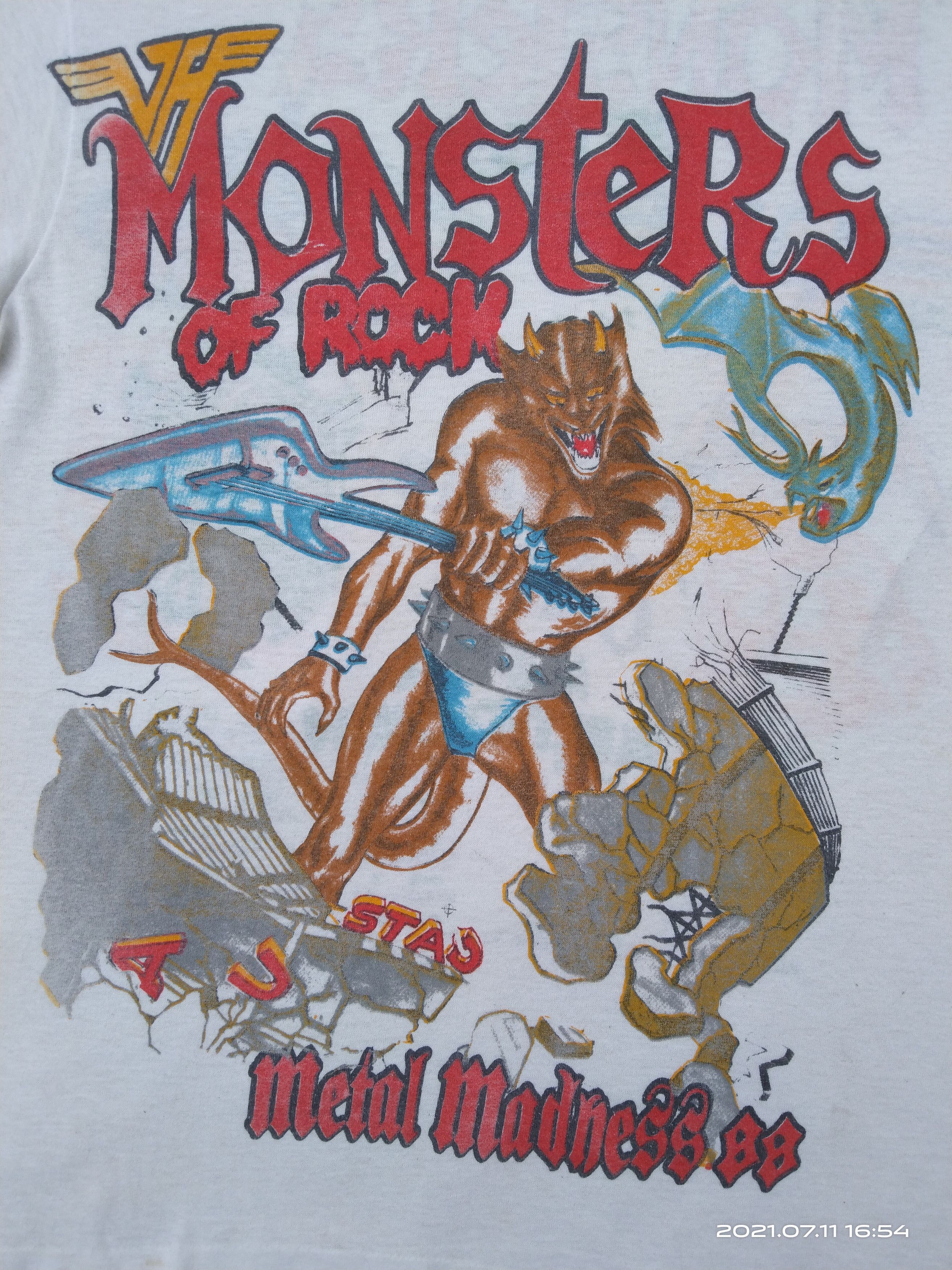 Band Tees MONSTER OF ROCK METAL MEDNASS 88 VINTAGE THRASHED 80s Size US M / EU 48-50 / 2 - 4 Thumbnail