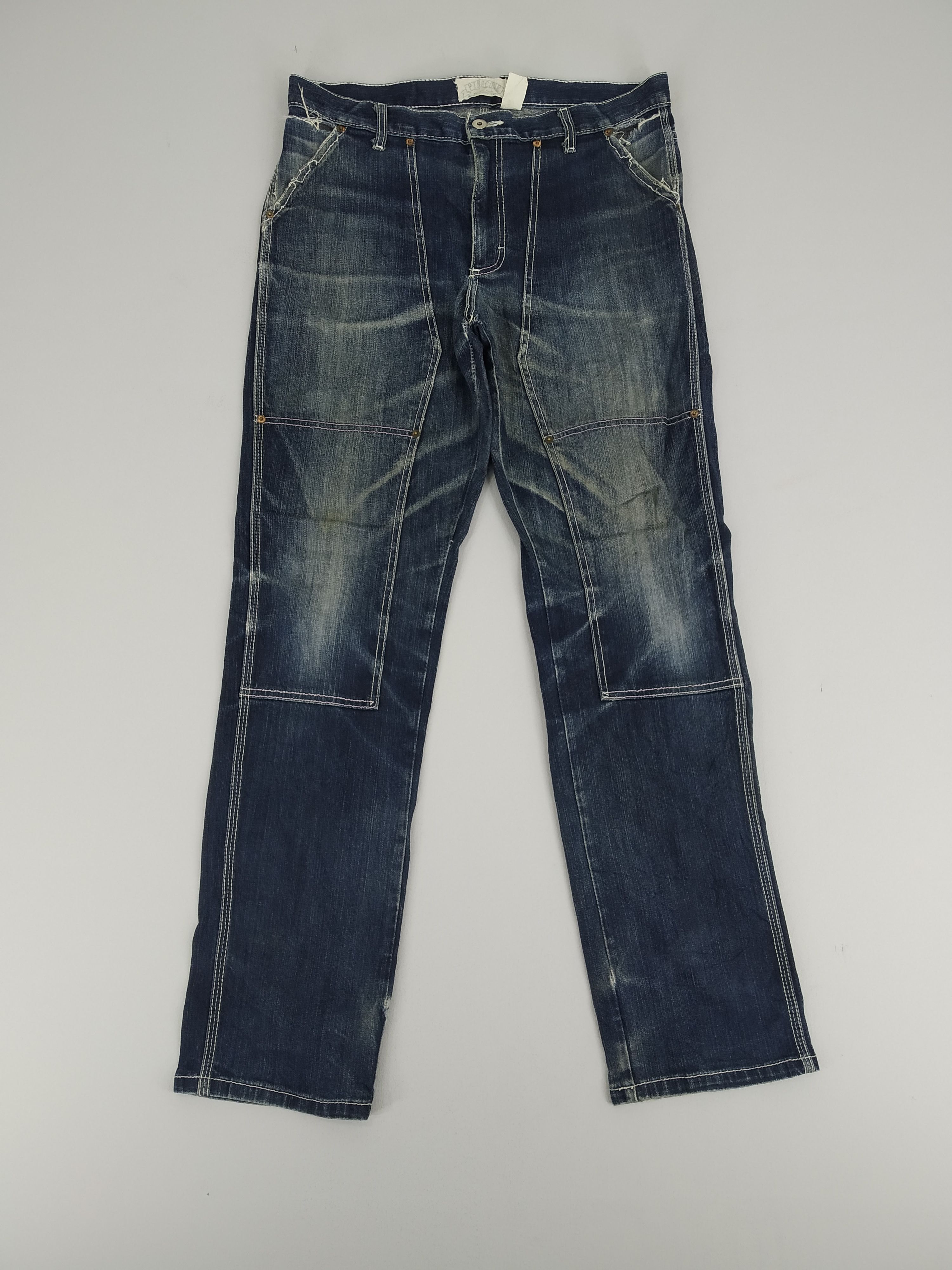 image of Biker Denim x Made In USA Size 35 Vintage Pinecone Usa Double Knee Biker Jeans in Dark Stone Wash