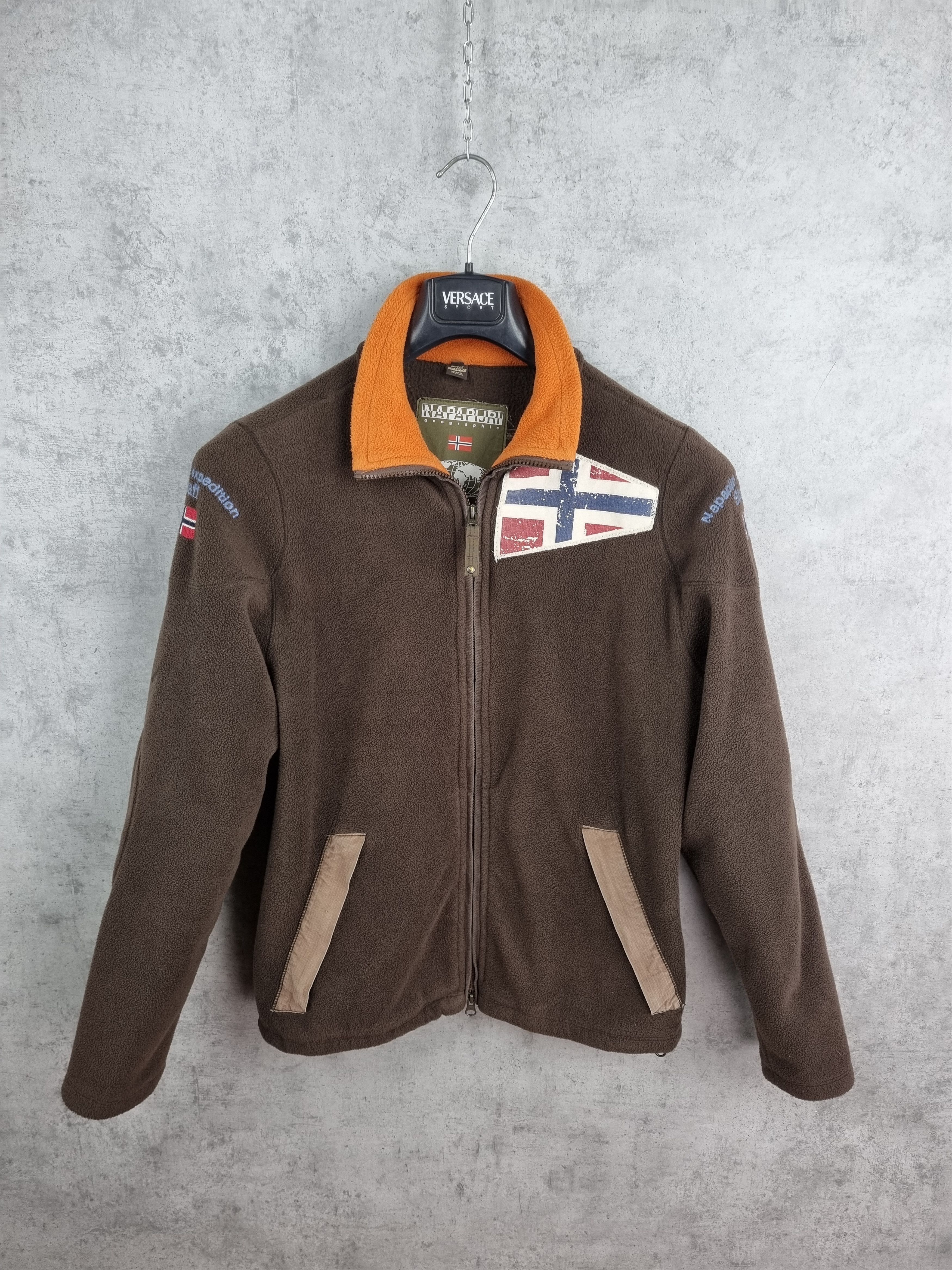 Napapijri × Vintage 90s Rare NAPAPIJRI Big Logo Brown Fleece zip up Size US M / EU 48-50 / 2 - 1 Thumbnail