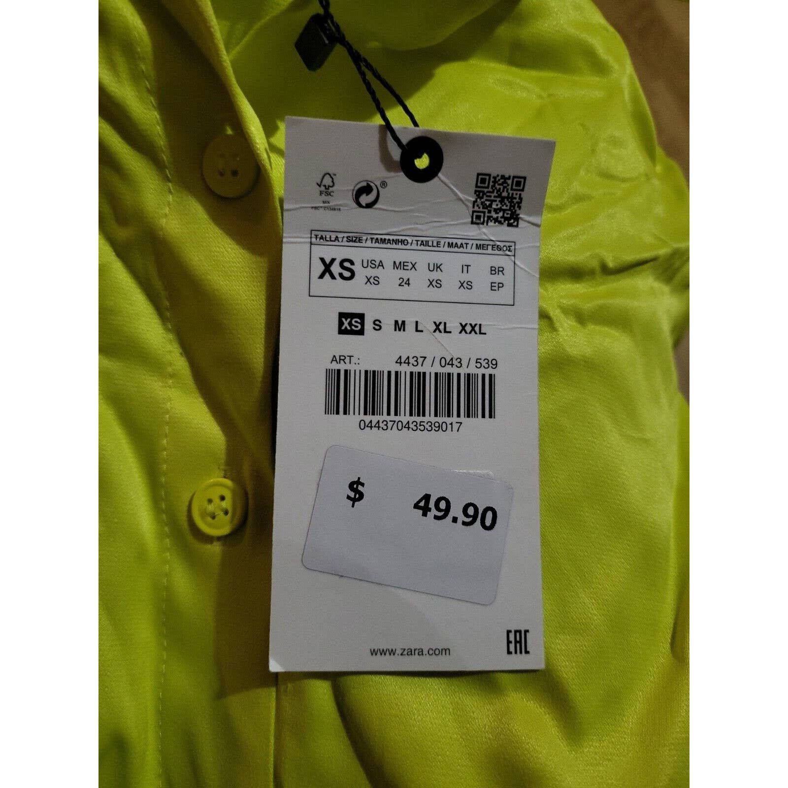 Zara Zara SATIN EFFECT SHIRT Light Green shirt size XS MEX