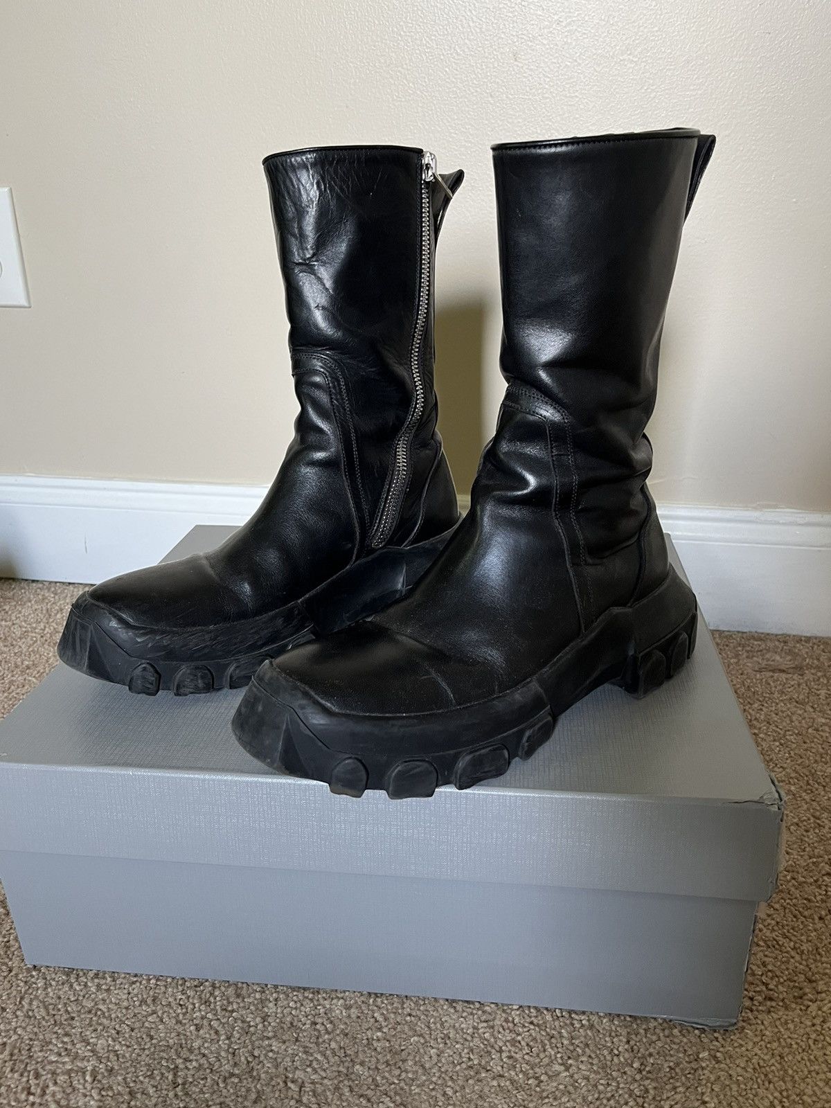 image of Rick Owens Aw18 Sisyphus Tractor Boots in Black, Men's (Size 9)