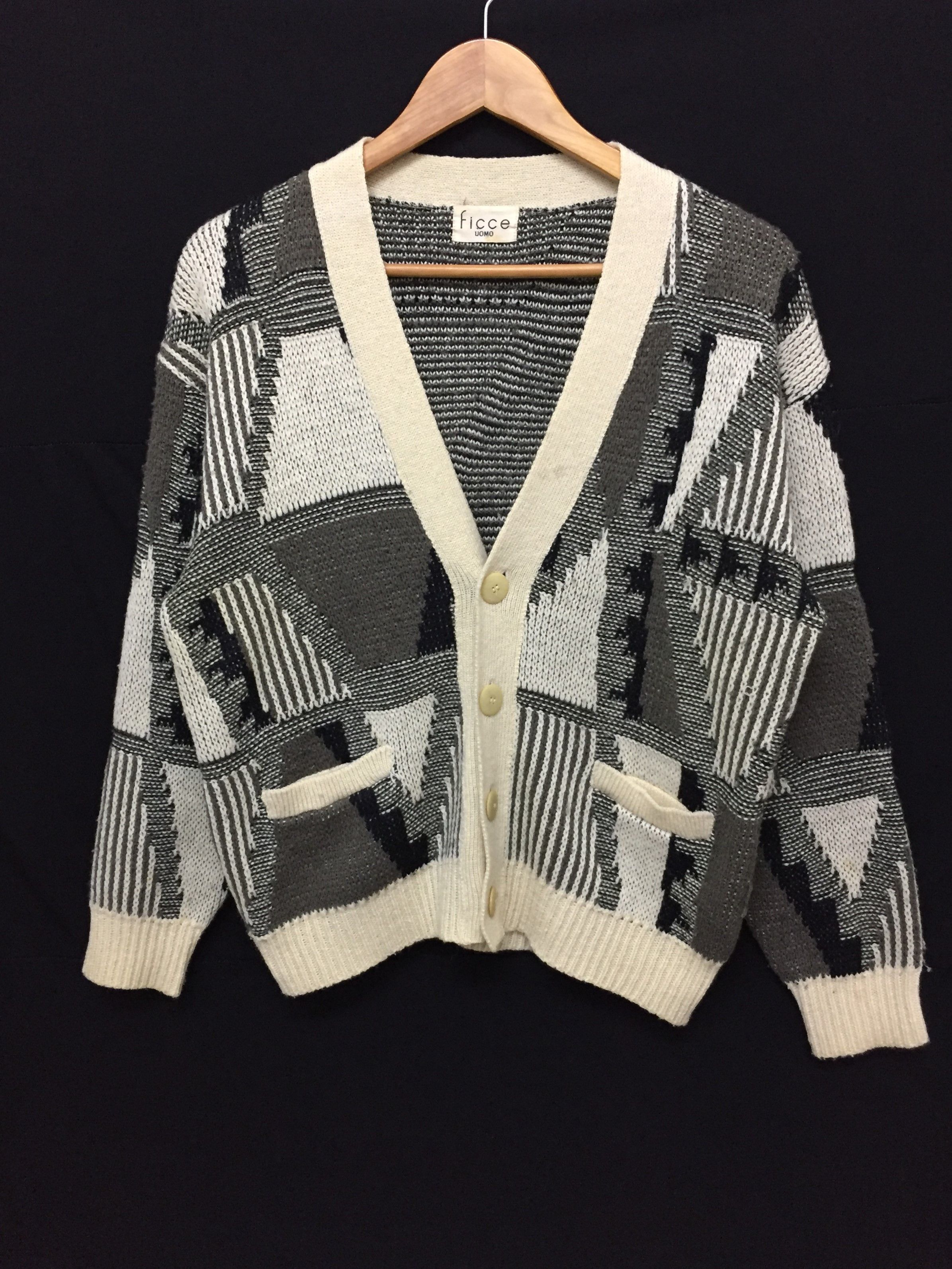 Yoshiyuki Konishi 80's FICCE Abstract cable knit wool knit Size US M / EU 48-50 / 2 - 4 Thumbnail