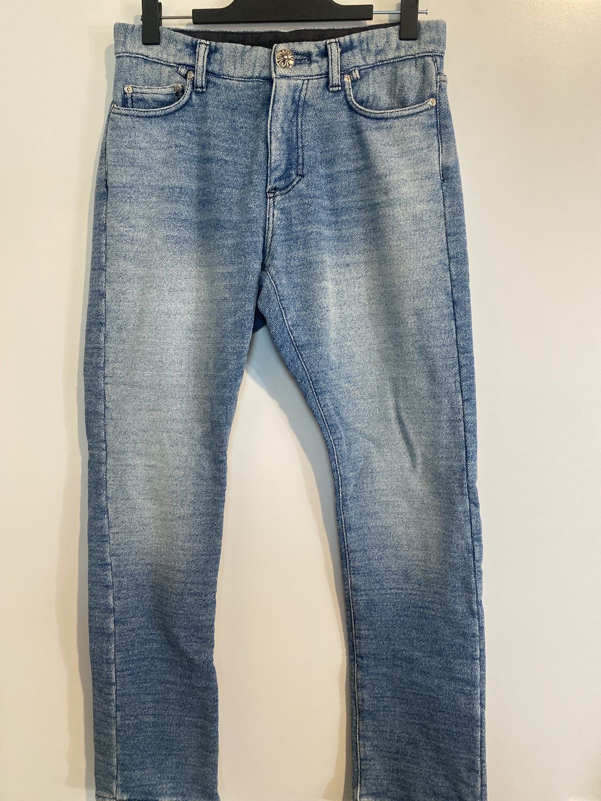 image of Chrome Hearts Indigo Zip Up Denim Jeans, Men's (Size 31)