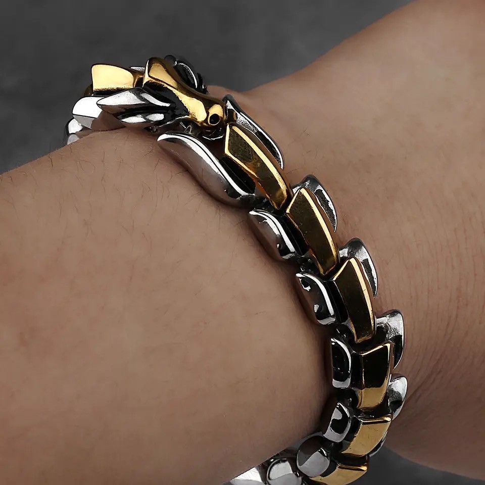Jewelry x Silver Snake Ouroboros Dragon Bone Bracelet, Men's