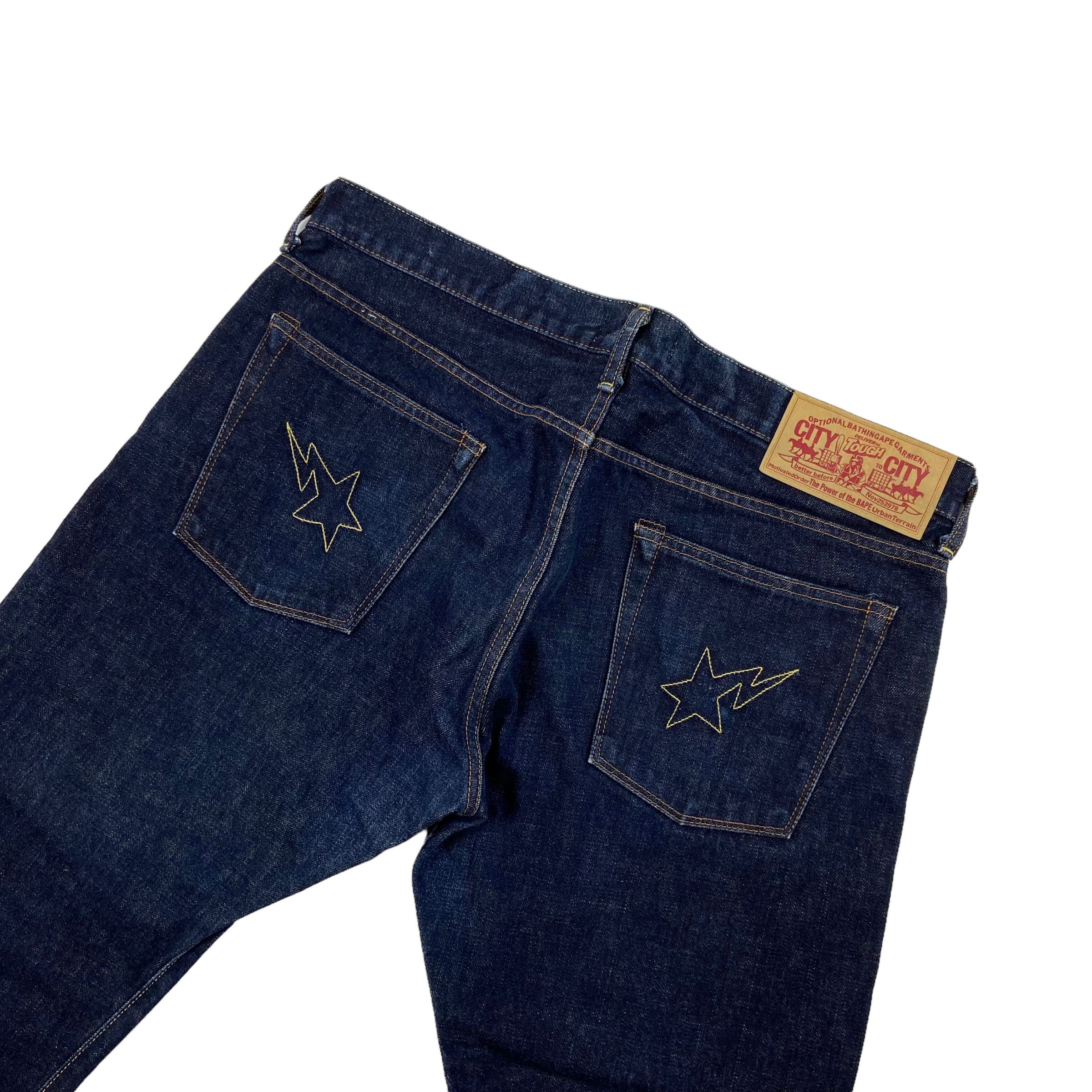 image of Bape Og Bathing Ape Embroidered Sta Logo Jeans in Indigo, Men's (Size 36)