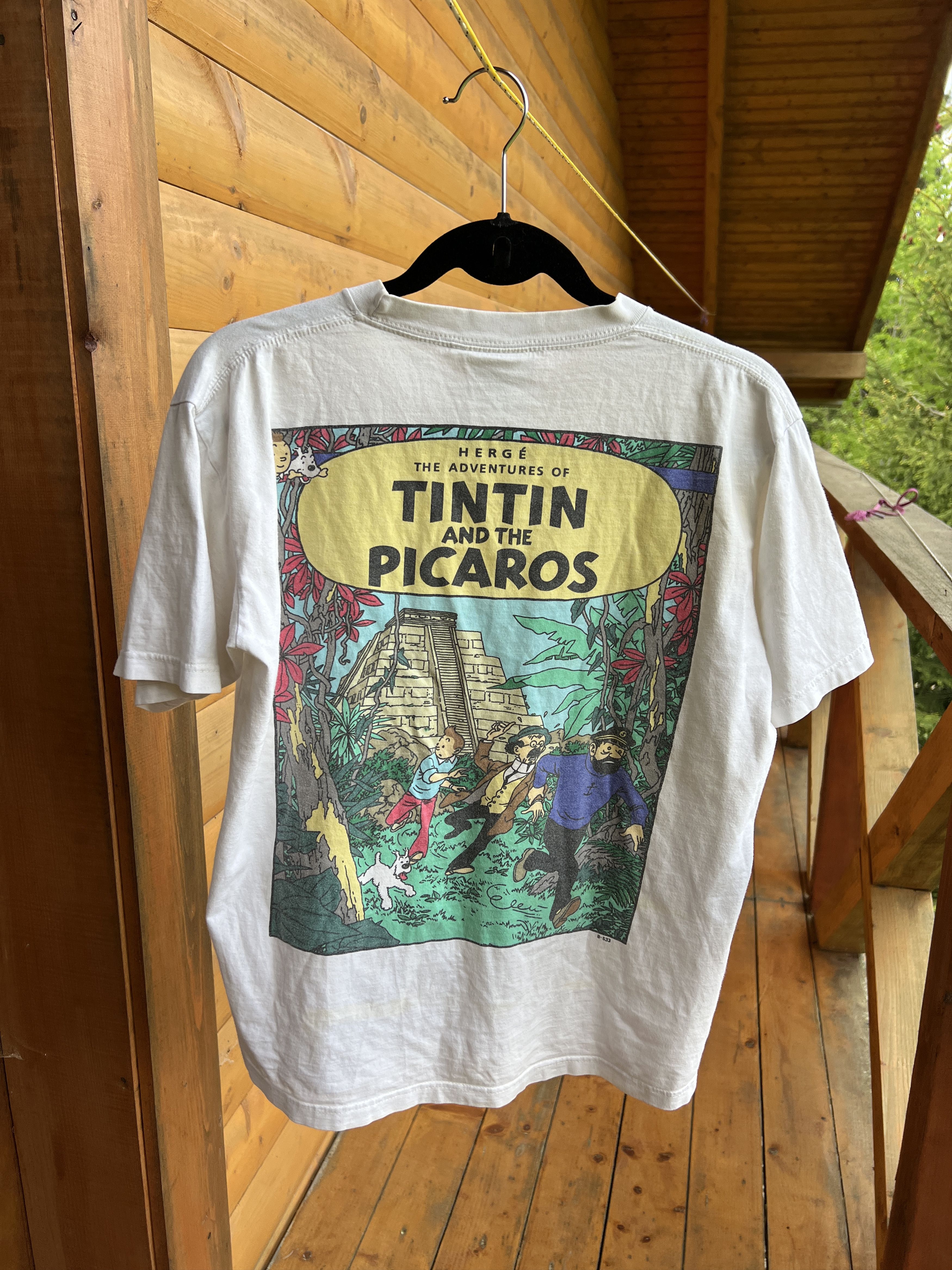 T-shirt Vintage Euro 96 Parodique - Cantona, Papin, Tintin, Taille XL, Coton - Occasion Parfait état