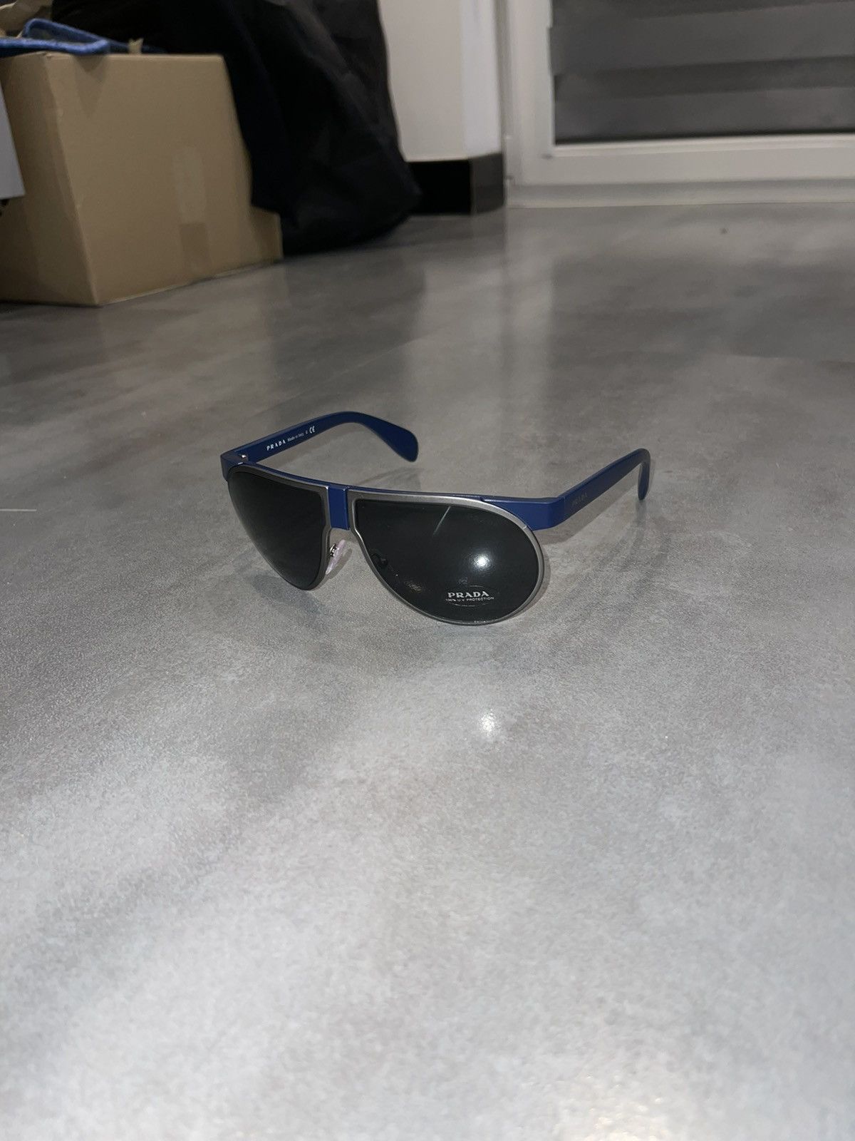 image of Prada Spr23P Ma3-1A1 Blue Aviator Sunglasses in Blue Silver, Men's