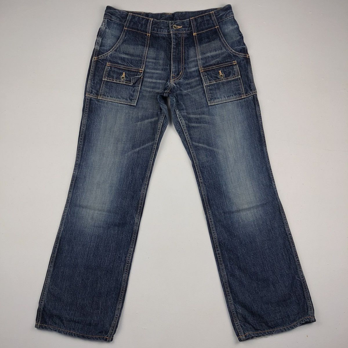 Vintage bush pants made in kojima faded blue jeans