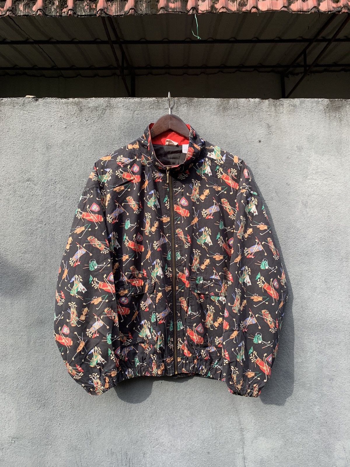 image of Sun Faded Golf Art Monogram Bomber Jacket By Line Up in Black, Men's (Size Medium)