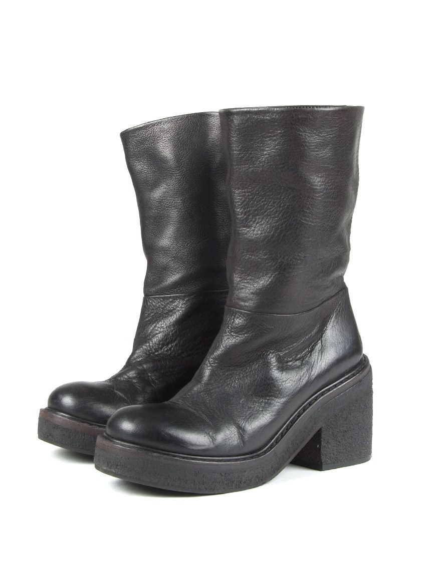 Ma+ Marsell Mid Calf Chunky Combat Pull On Boots Black Leather Size US 6 / IT 36 - 1 Thumbnail