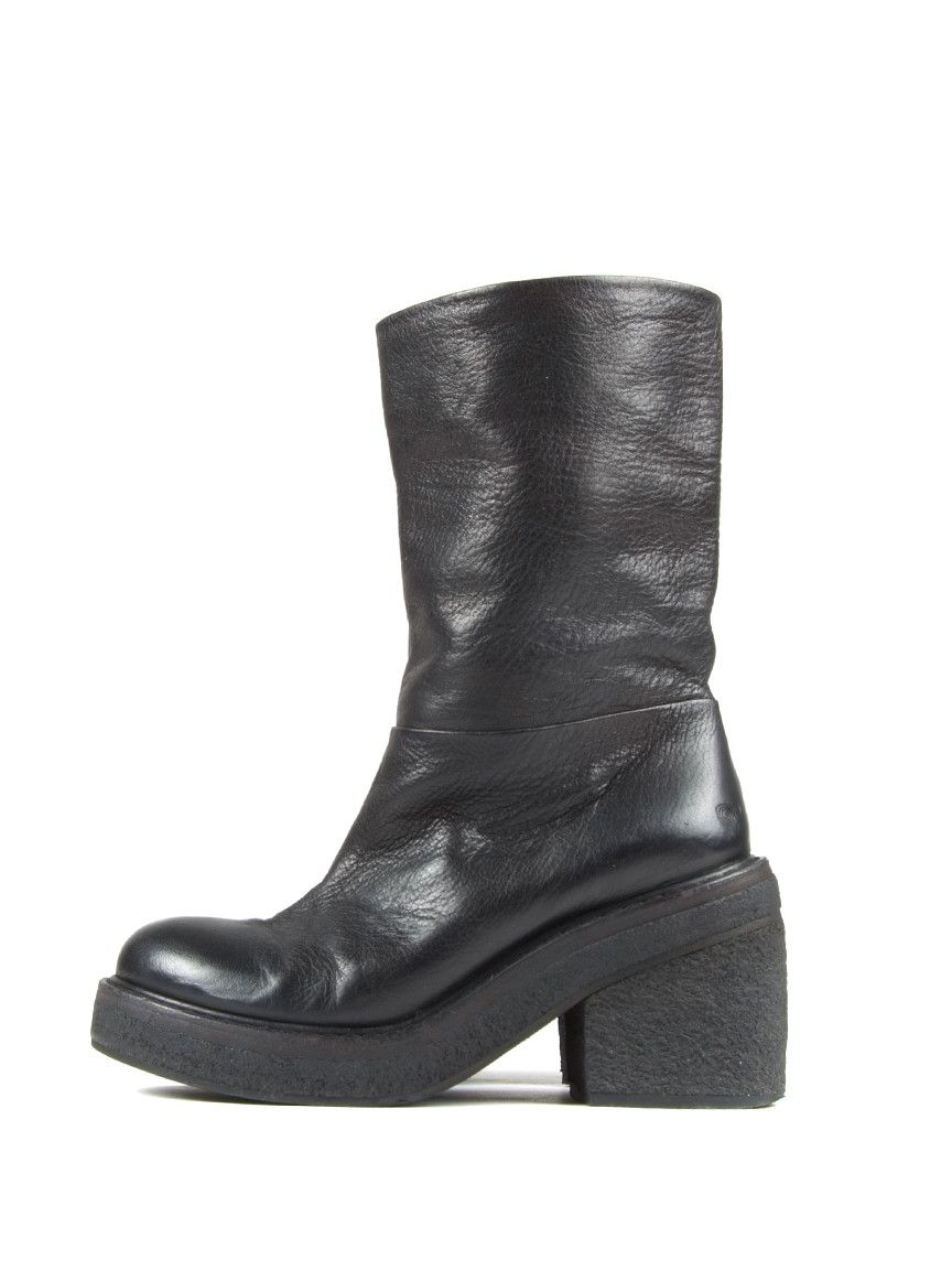 Ma+ Marsell Mid Calf Chunky Combat Pull On Boots Black Leather Size US 6 / IT 36 - 2 Thumbnail