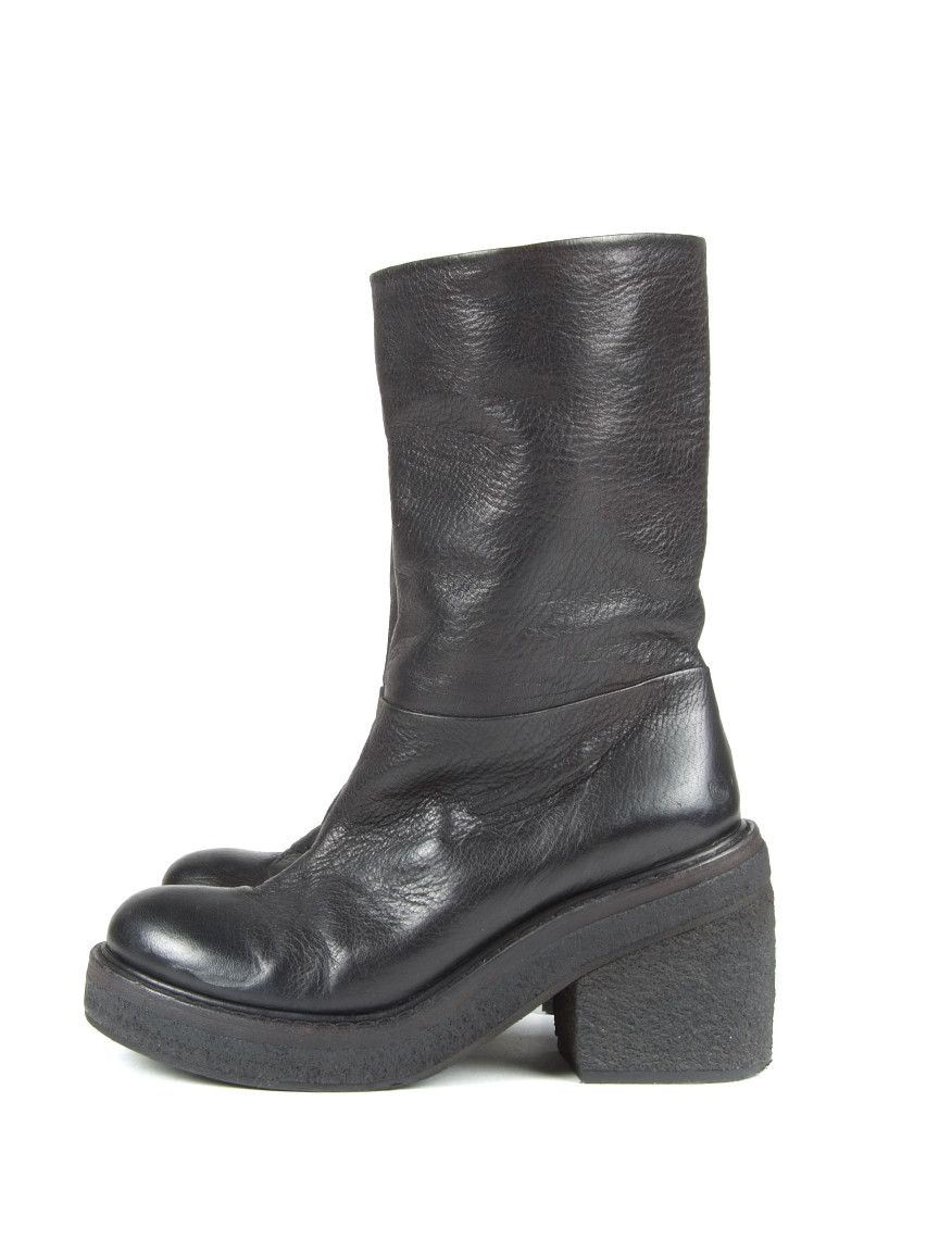 Ma+ Marsell Mid Calf Chunky Combat Pull On Boots Black Leather Size US 6 / IT 36 - 7 Thumbnail