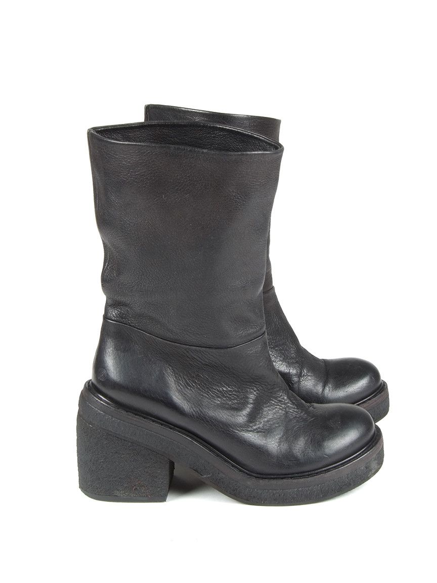 Ma+ Marsell Mid Calf Chunky Combat Pull On Boots Black Leather Size US 6 / IT 36 - 3 Thumbnail