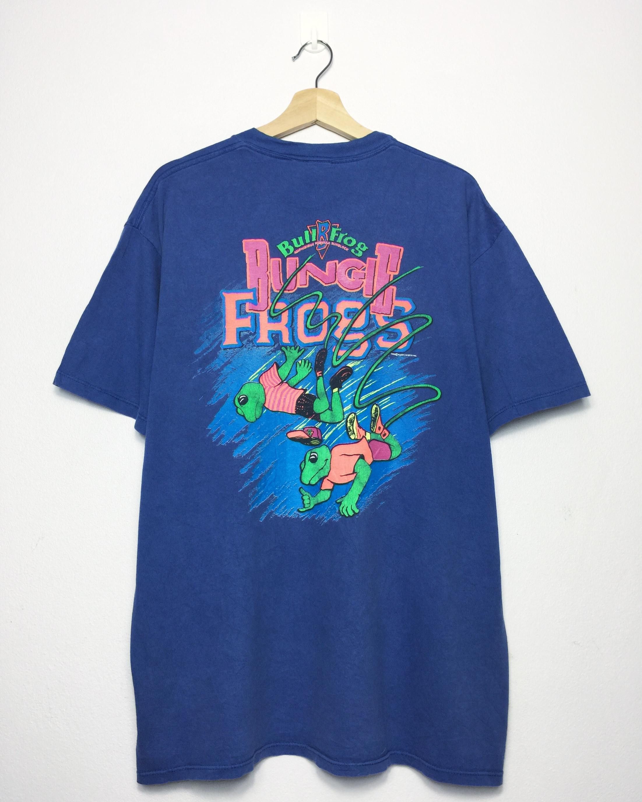 image of Vintage 1992 Bull Frog Tees Happy Shirt Usa / Cartoon in Blue, Men's (Size XL)