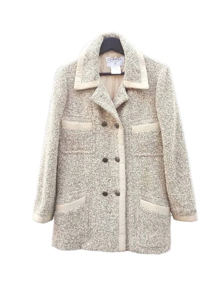 Chanel CHANEL Boutique Tweed Wool Salt Pepper Double Breasted Coat Size M / US 6-8 / IT 42-44 - 1 Thumbnail