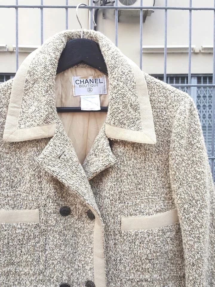 Chanel CHANEL Boutique Tweed Wool Salt Pepper Double Breasted Coat Size M / US 6-8 / IT 42-44 - 7 Thumbnail