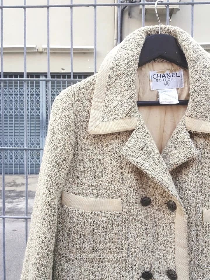 Chanel CHANEL Boutique Tweed Wool Salt Pepper Double Breasted Coat Size M / US 6-8 / IT 42-44 - 6 Thumbnail