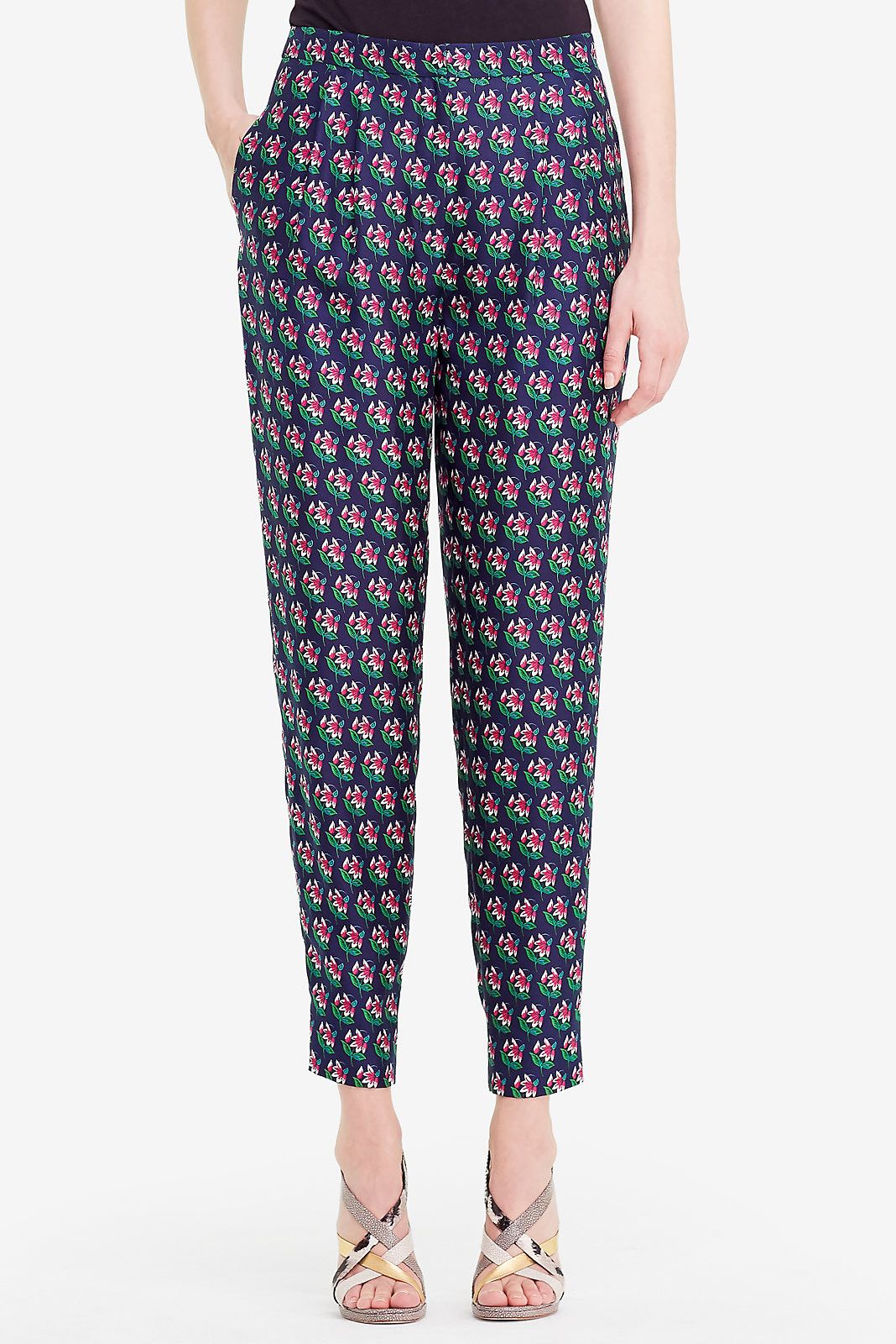 Diane von Furstenberg DIANE VON FURSTENBERG Leni floral navy silk pants trousers 6 Size 28" / US 6 / IT 42 - 2 Thumbnail