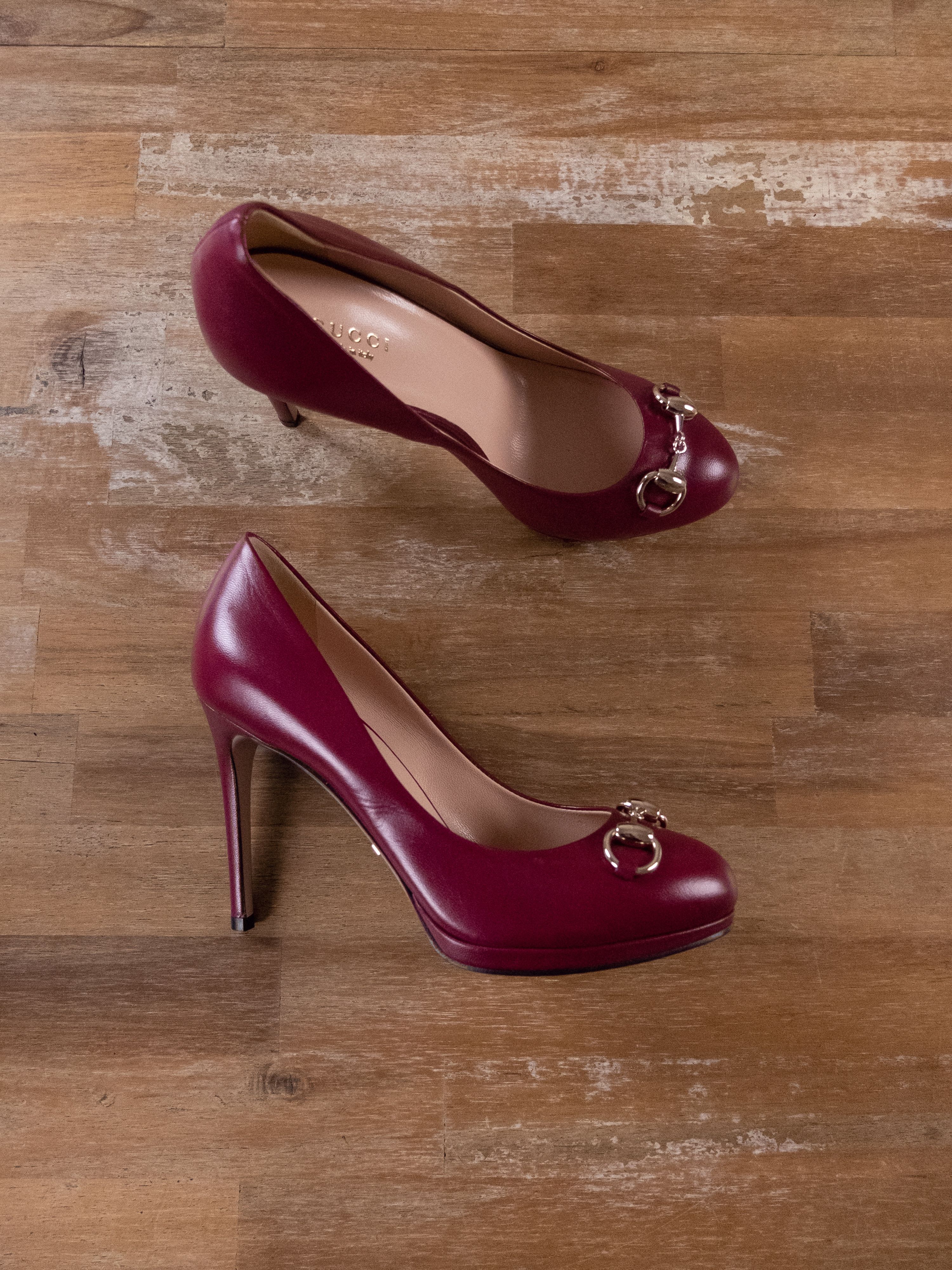 Gucci GUCCI Jolene red burgundy horsebit leather pumps shoes 36.5 Size US 6.5 / IT 36.5 - 1 Thumbnail