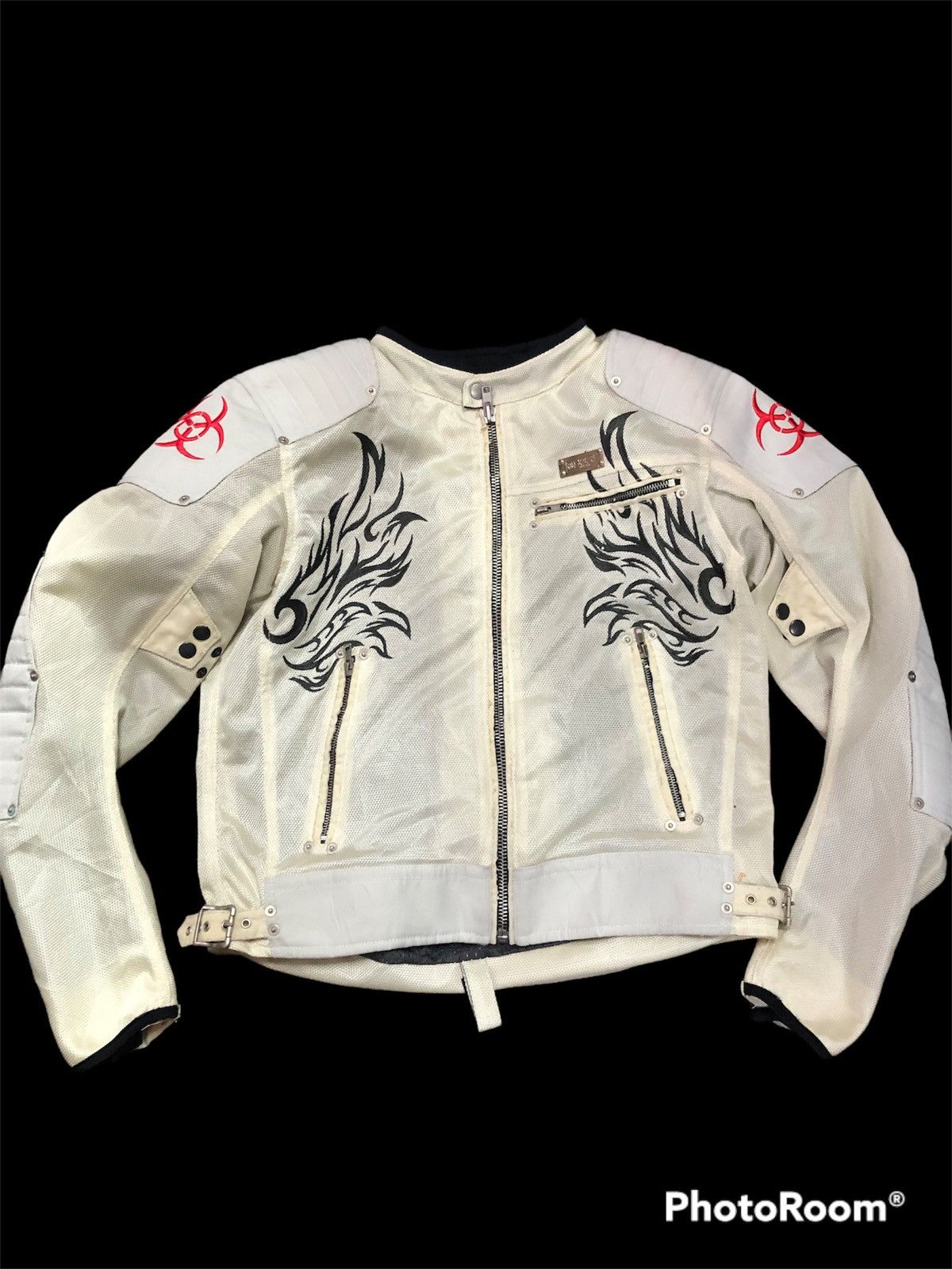 image of Vintage Japanese Tradition Motorcycle Equipment in White Black, Men's (Size Large)