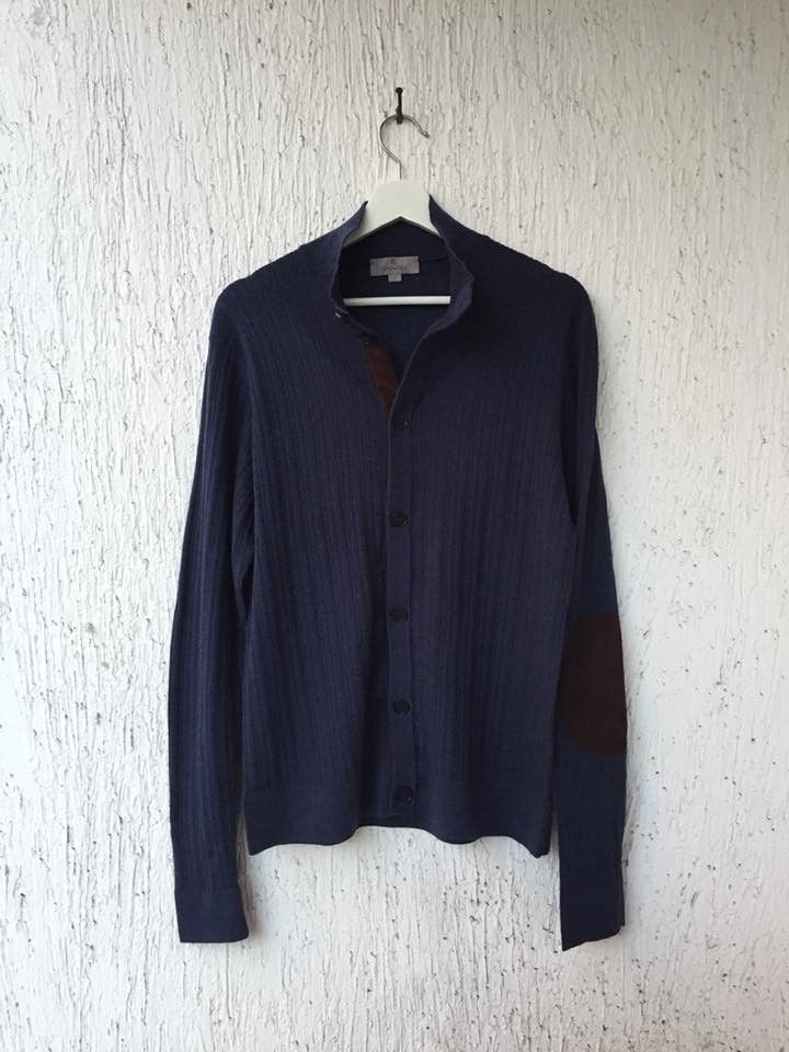 Canali leather elbow wool cardigan Size US L / EU 52-54 / 3 - 1 Thumbnail