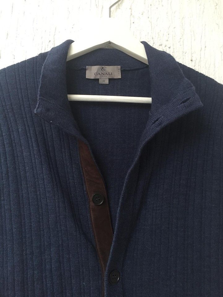 Canali leather elbow wool cardigan Size US L / EU 52-54 / 3 - 3 Thumbnail
