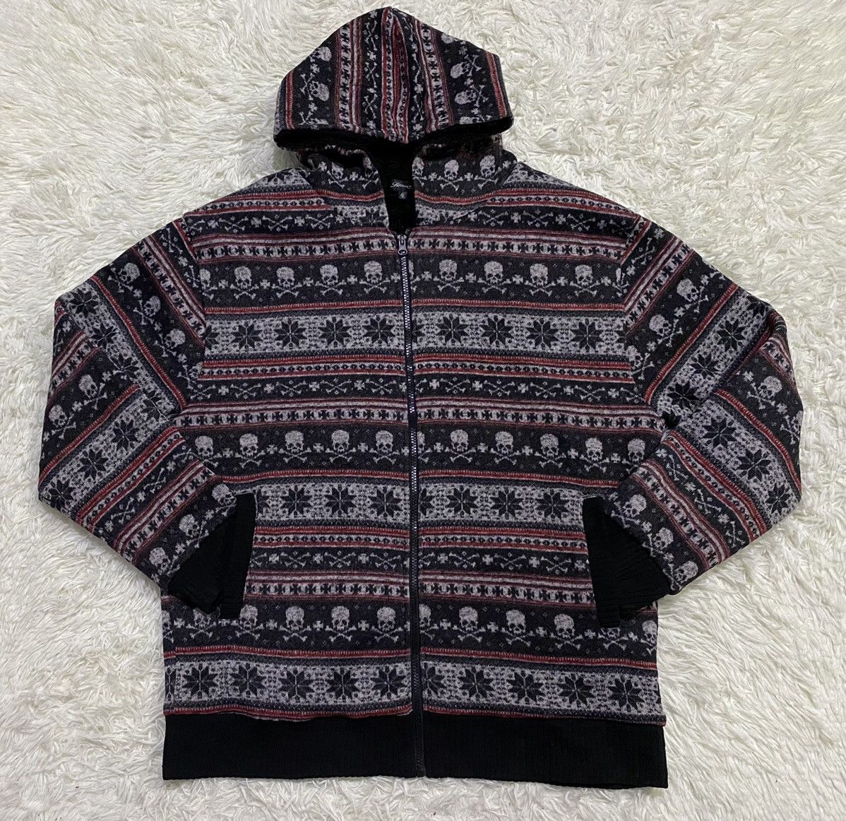 Japanese Brand Fullprint Skulls Fleece Lined Zipper Hoodie Knitwear Jacket Size US L / EU 52-54 / 3 - 4 Thumbnail