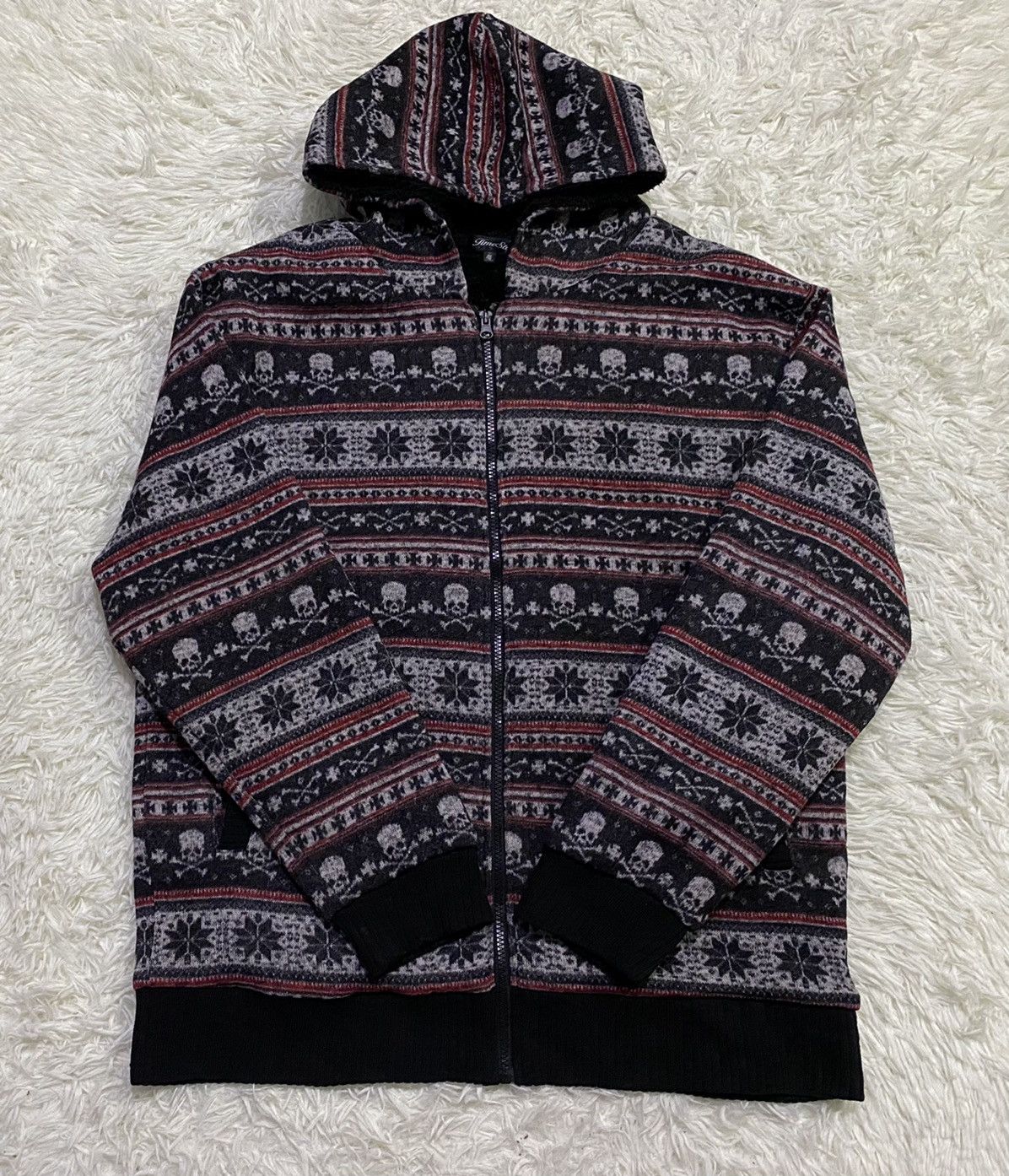 Japanese Brand Fullprint Skulls Fleece Lined Zipper Hoodie Knitwear Jacket Size US L / EU 52-54 / 3 - 5 Thumbnail